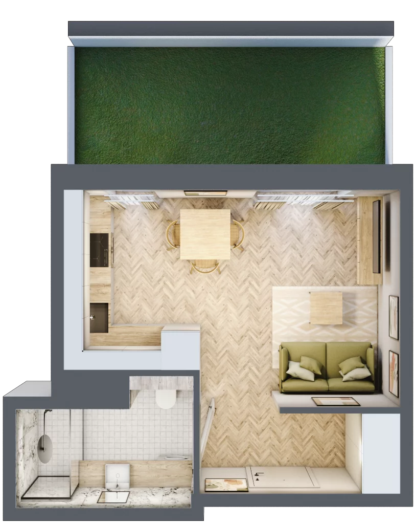 1 pokój, mieszkanie 25,02 m², parter, oferta nr C31, Osiedle Kompas, Gdańsk, Orunia Górna-Gdańsk Południe, Maćkowy, ul. Czerska 35