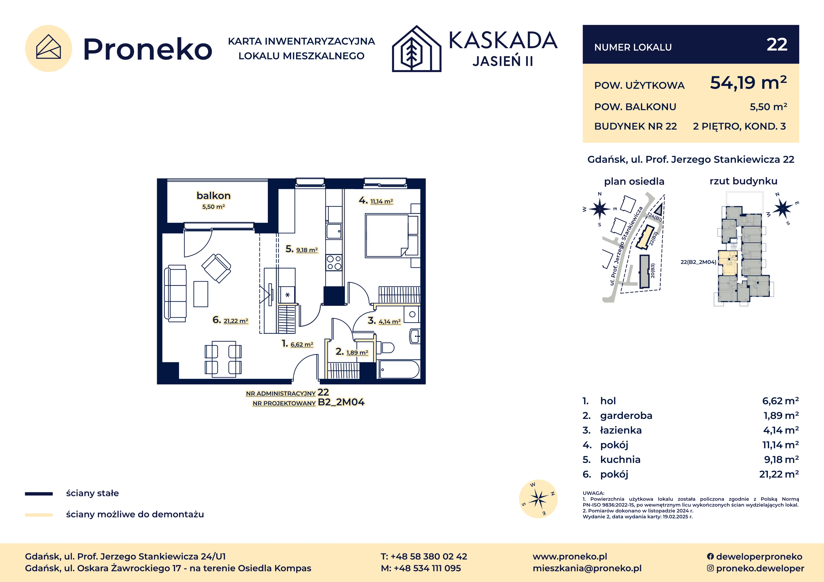 2 pokoje, mieszkanie 54,19 m², piętro 2, oferta nr B2_2M04, Kaskada Jasień II, Gdańsk, Jasień, ul. Stankiewicza 24