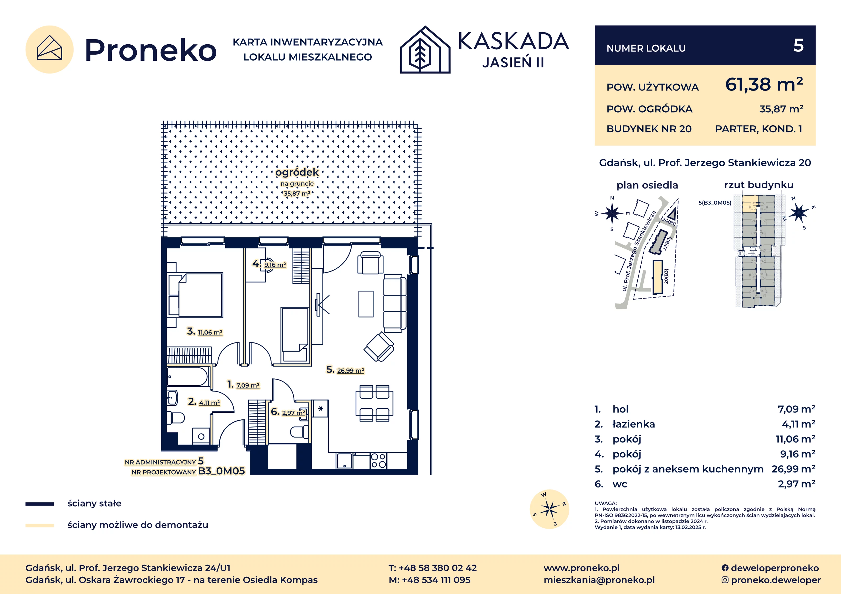 3 pokoje, mieszkanie 61,38 m², parter, oferta nr B3_0M05, Kaskada Jasień II, Gdańsk, Jasień, ul. Stankiewicza 24
