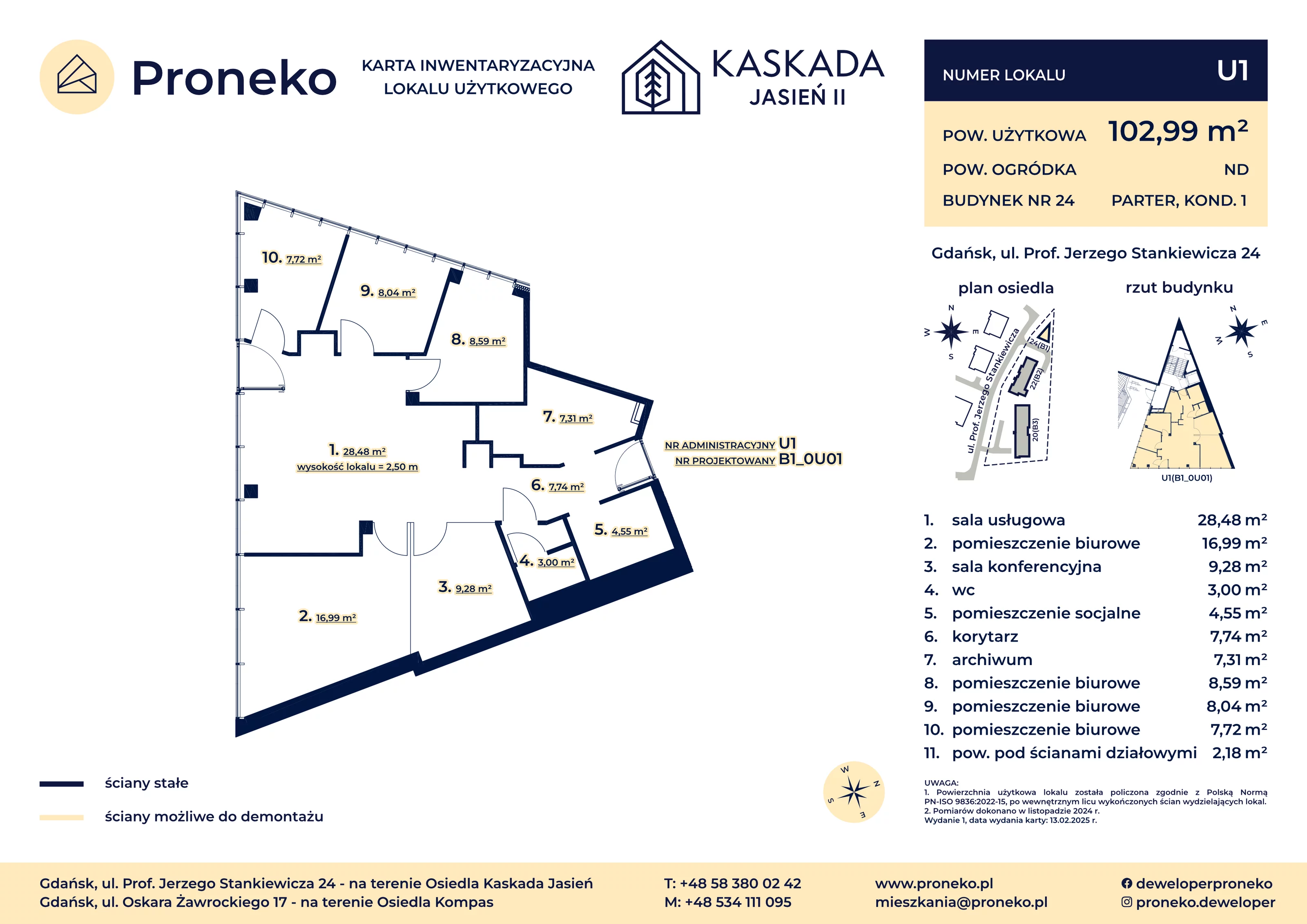 Lokal użytkowy 102,99 m², oferta nr B1_0U01, Kaskada Jasień II - lokale usługowe, Gdańsk, Jasień, ul. Stankiewicza 24