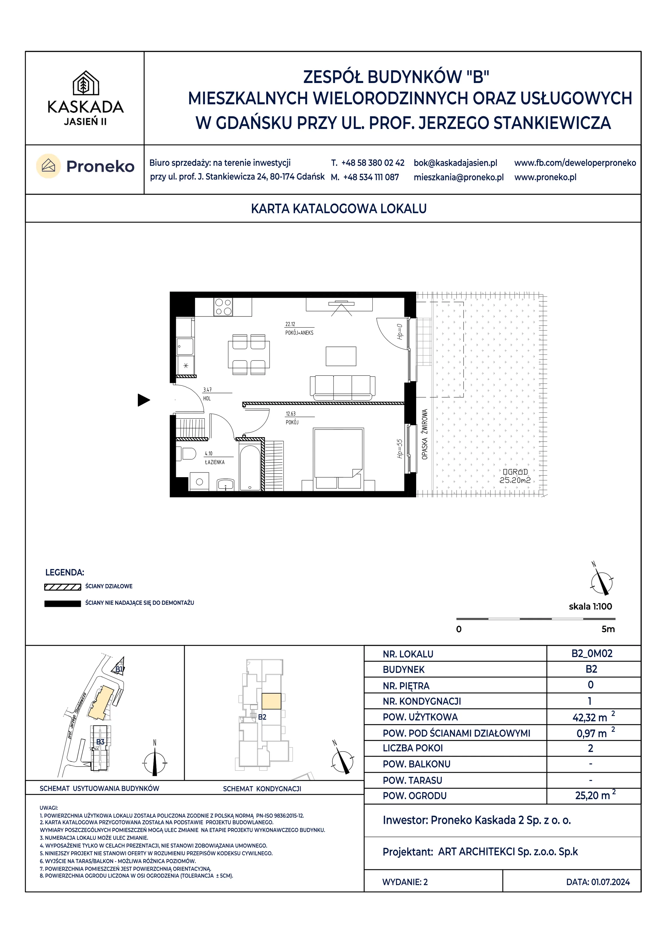 Mieszkanie 42,32 m², parter, oferta nr B2_0M02, Kaskada Jasień II, Gdańsk, Jasień, ul. Stankiewicza 7