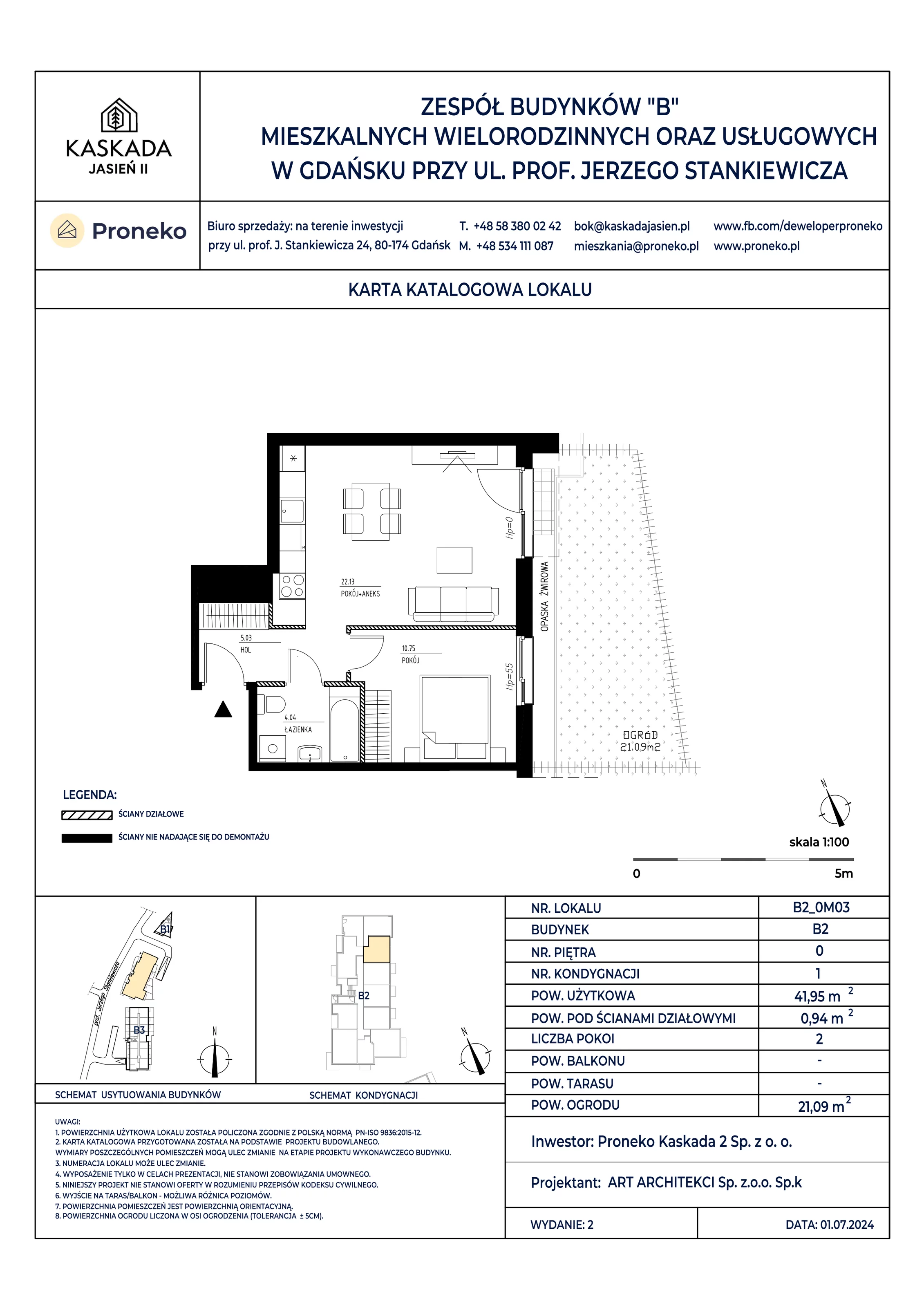 Mieszkanie 41,95 m², parter, oferta nr B2_0M03, Kaskada Jasień II, Gdańsk, Jasień, ul. Stankiewicza 7