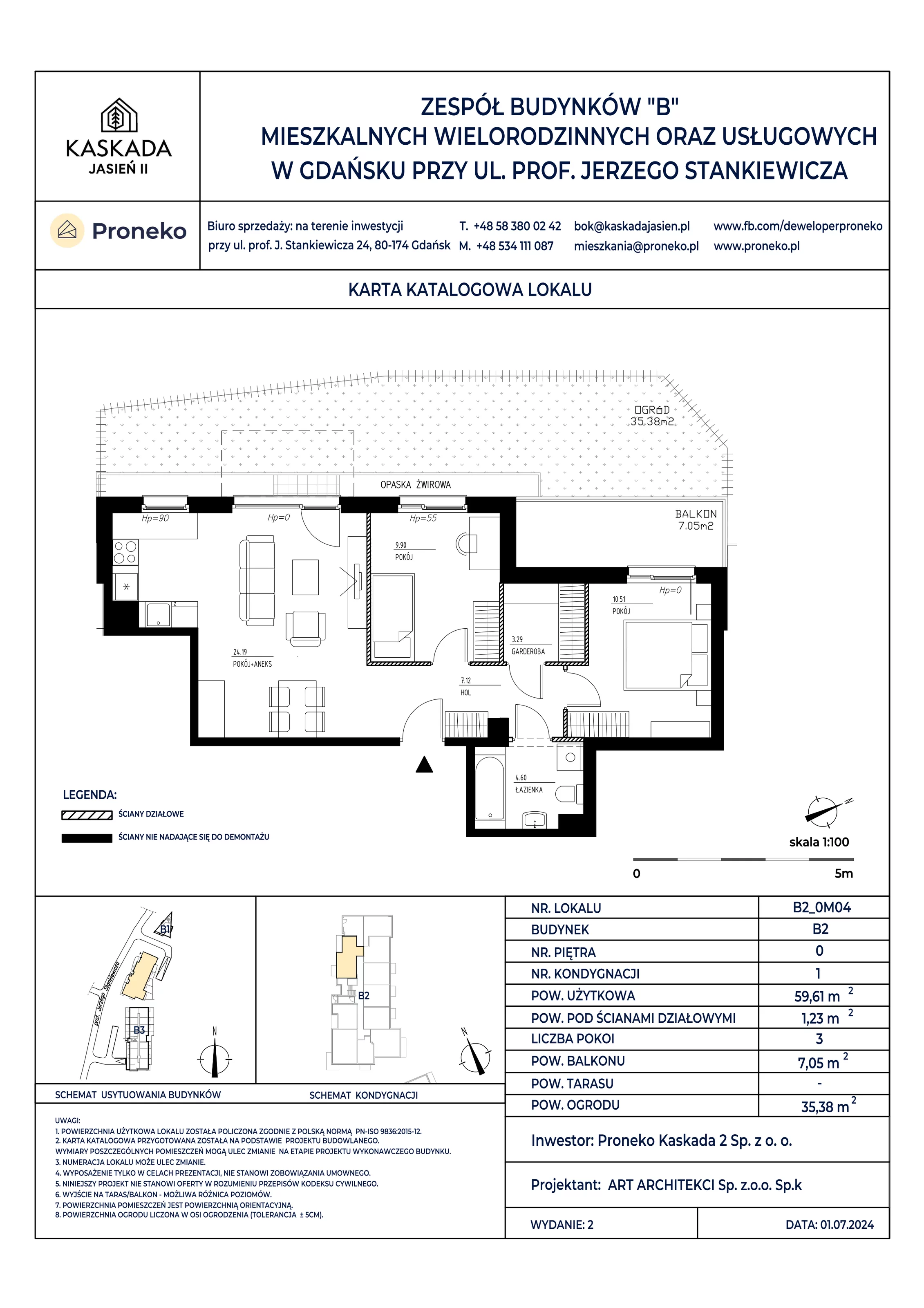 Mieszkanie 59,61 m², parter, oferta nr B2_0M04, Kaskada Jasień II, Gdańsk, Jasień, ul. Stankiewicza 7