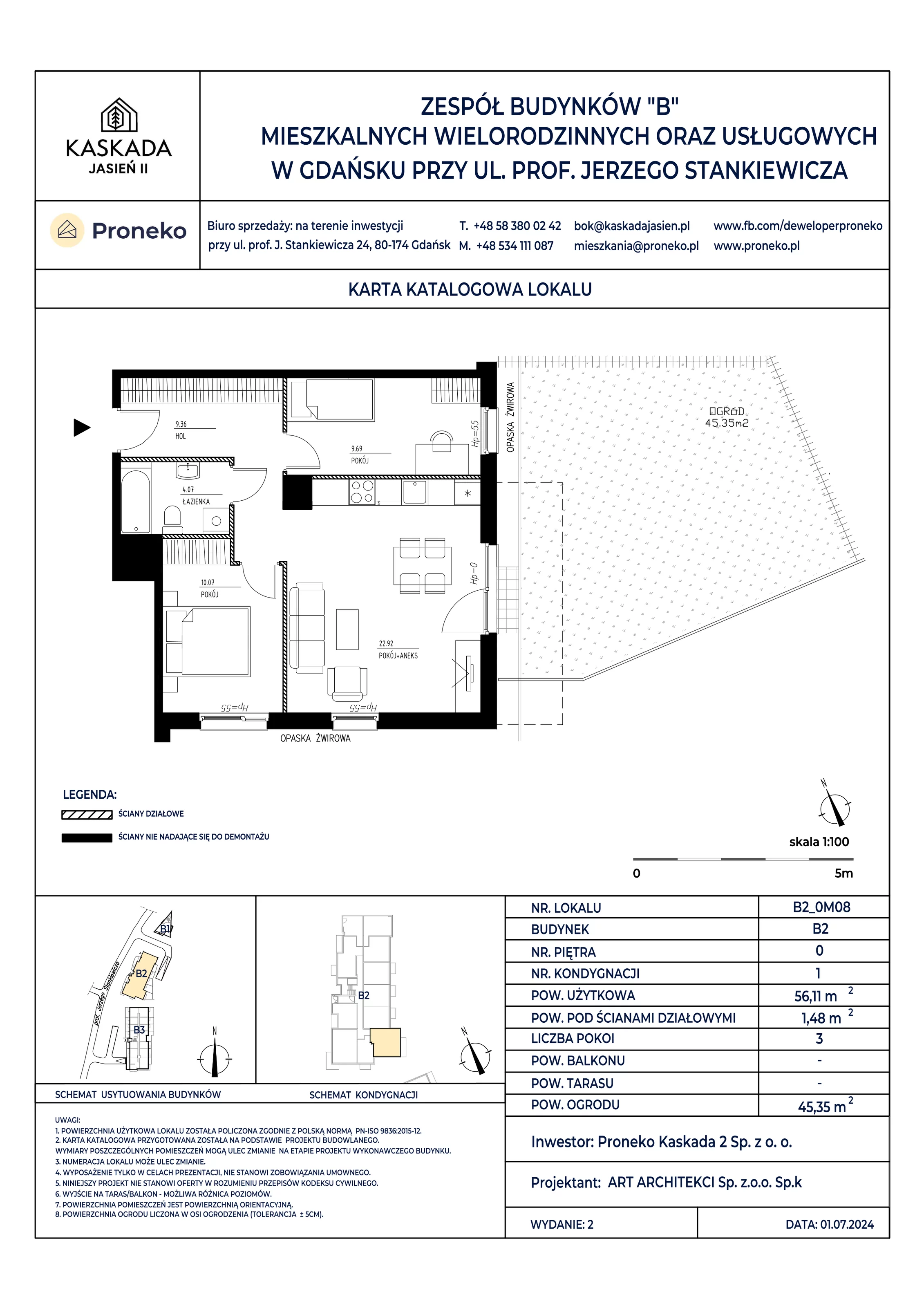 Mieszkanie 56,11 m², parter, oferta nr B2_0M08, Kaskada Jasień II, Gdańsk, Jasień, ul. Stankiewicza 7