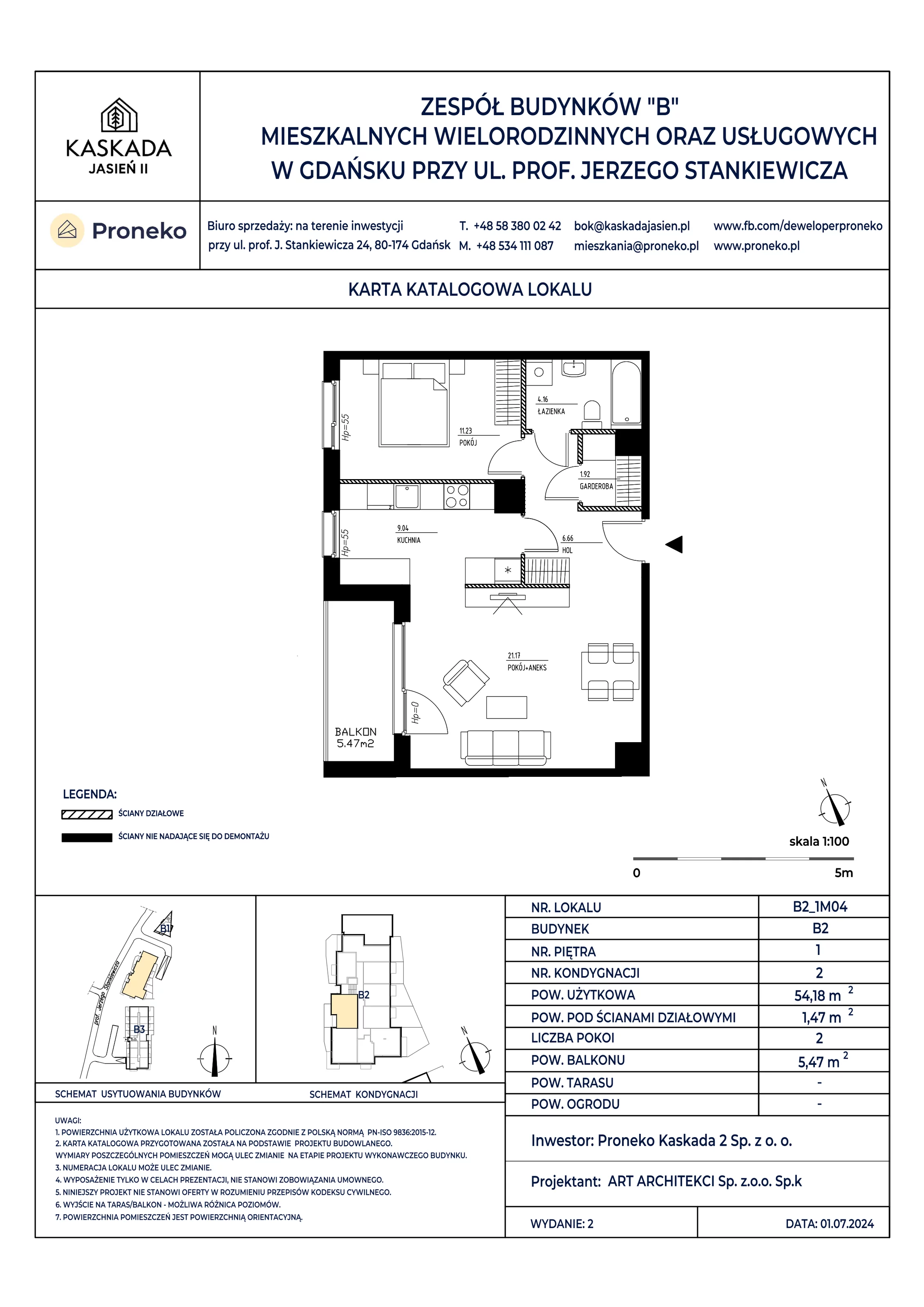 Mieszkanie 54,18 m², piętro 1, oferta nr B2_1M04, Kaskada Jasień II, Gdańsk, Jasień, ul. Stankiewicza 7