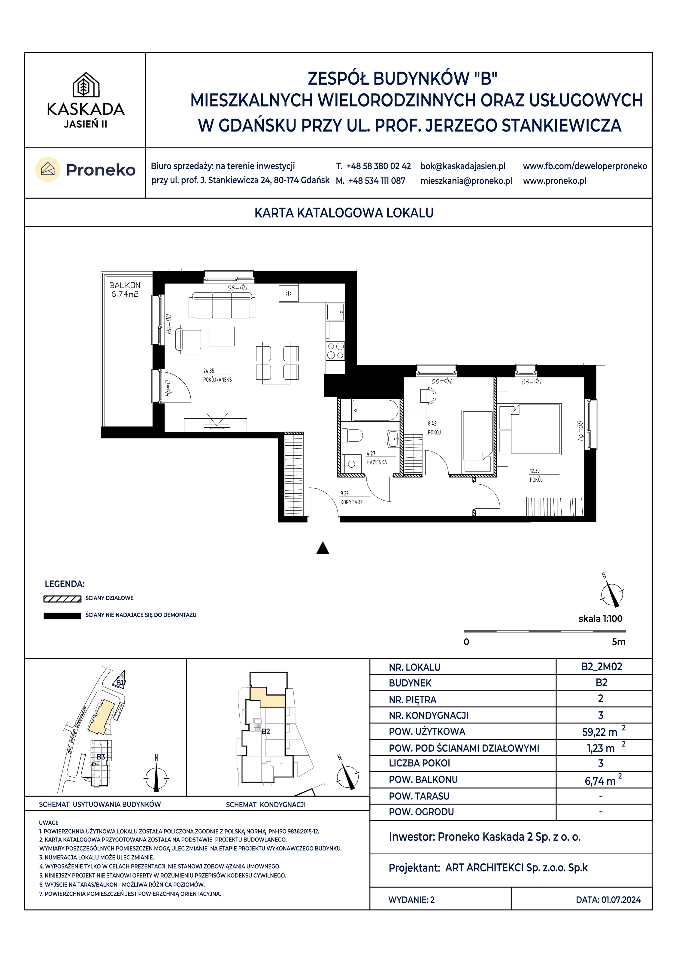 Mieszkanie 59,22 m², piętro 2, oferta nr B2_2M02, Kaskada Jasień II, Gdańsk, Jasień, ul. Stankiewicza 7