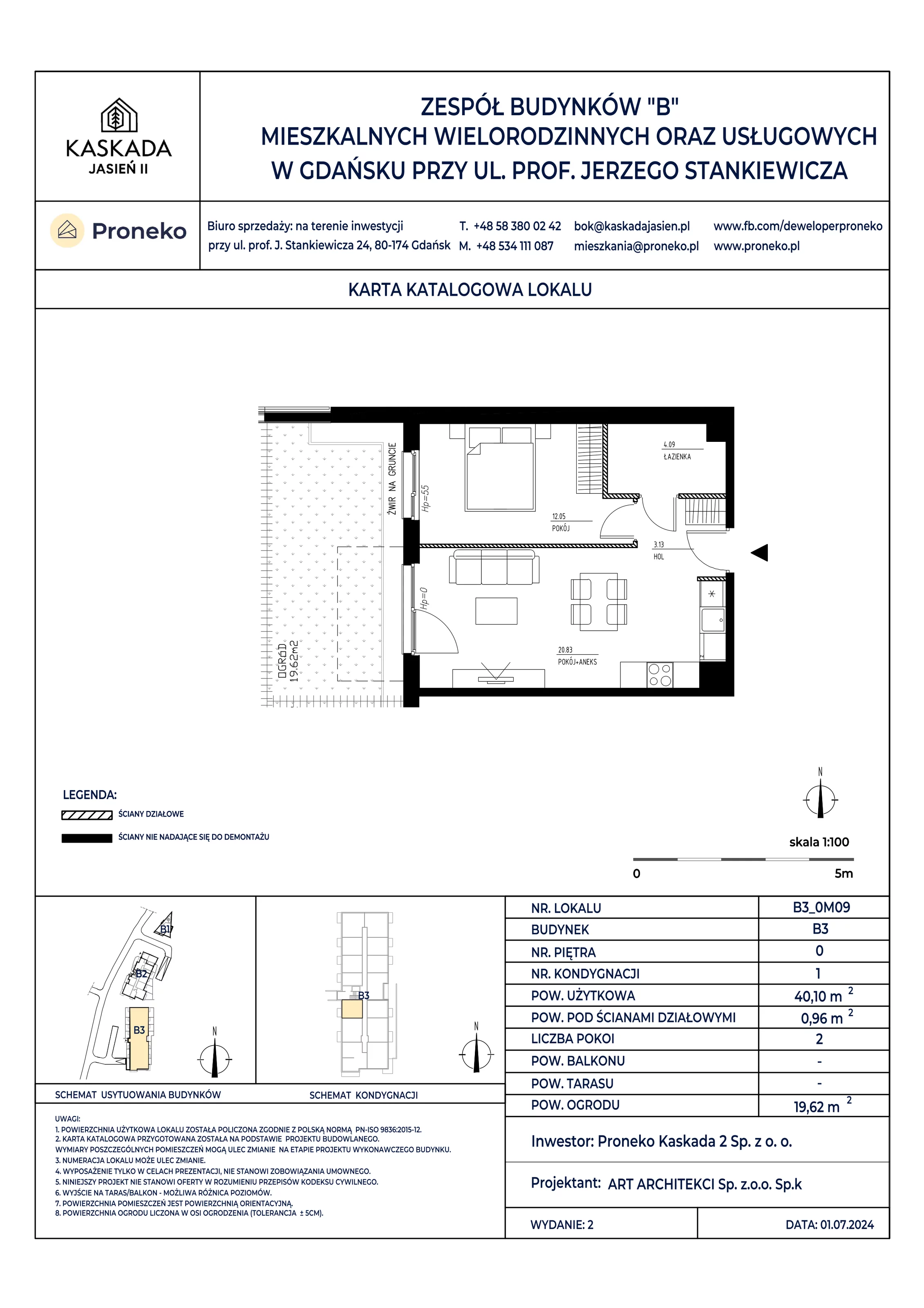 Mieszkanie 40,10 m², parter, oferta nr B3_0M09, Kaskada Jasień II, Gdańsk, Jasień, ul. Stankiewicza 7