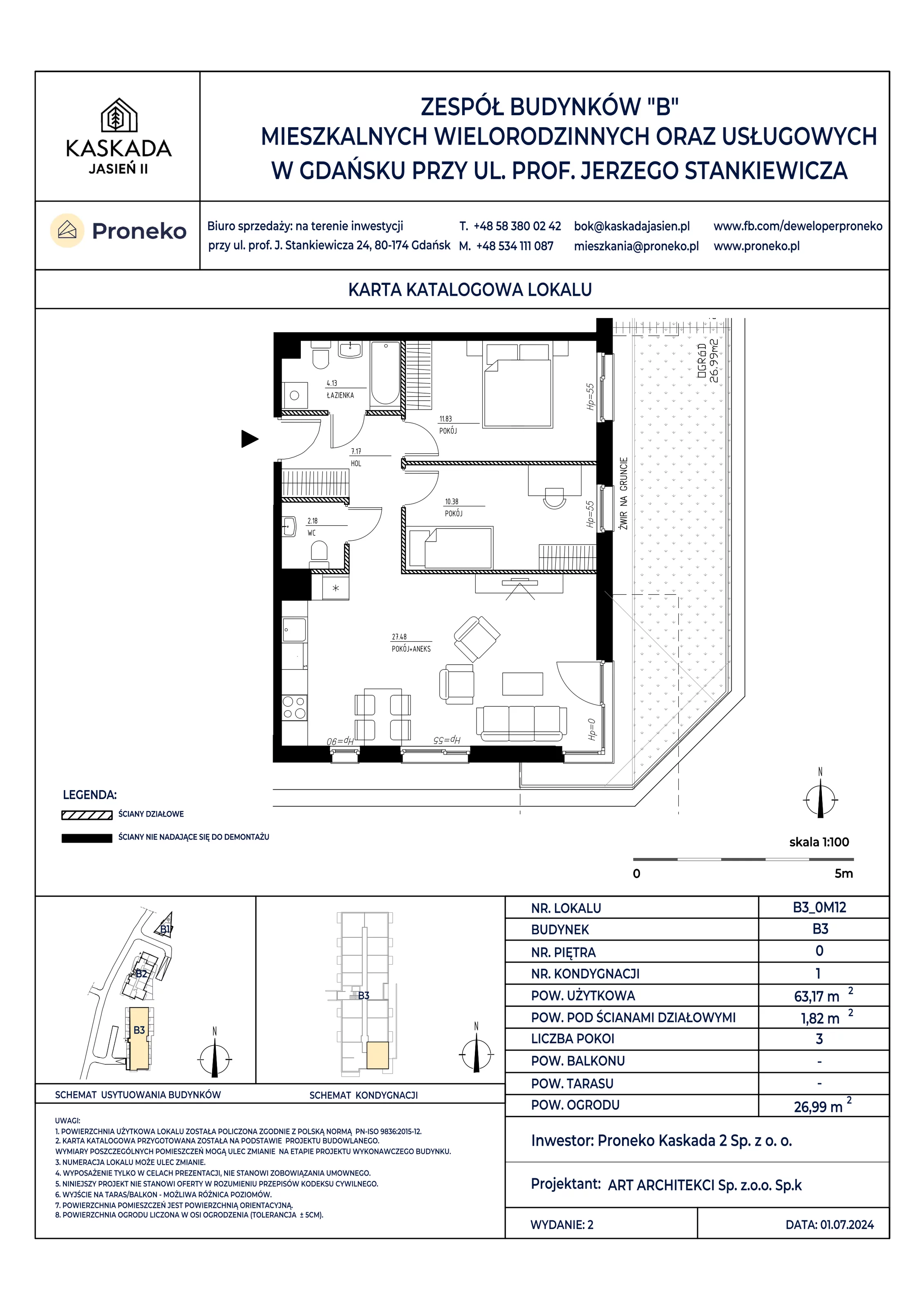 Mieszkanie 63,17 m², parter, oferta nr B3_0M12, Kaskada Jasień II, Gdańsk, Jasień, ul. Stankiewicza 7