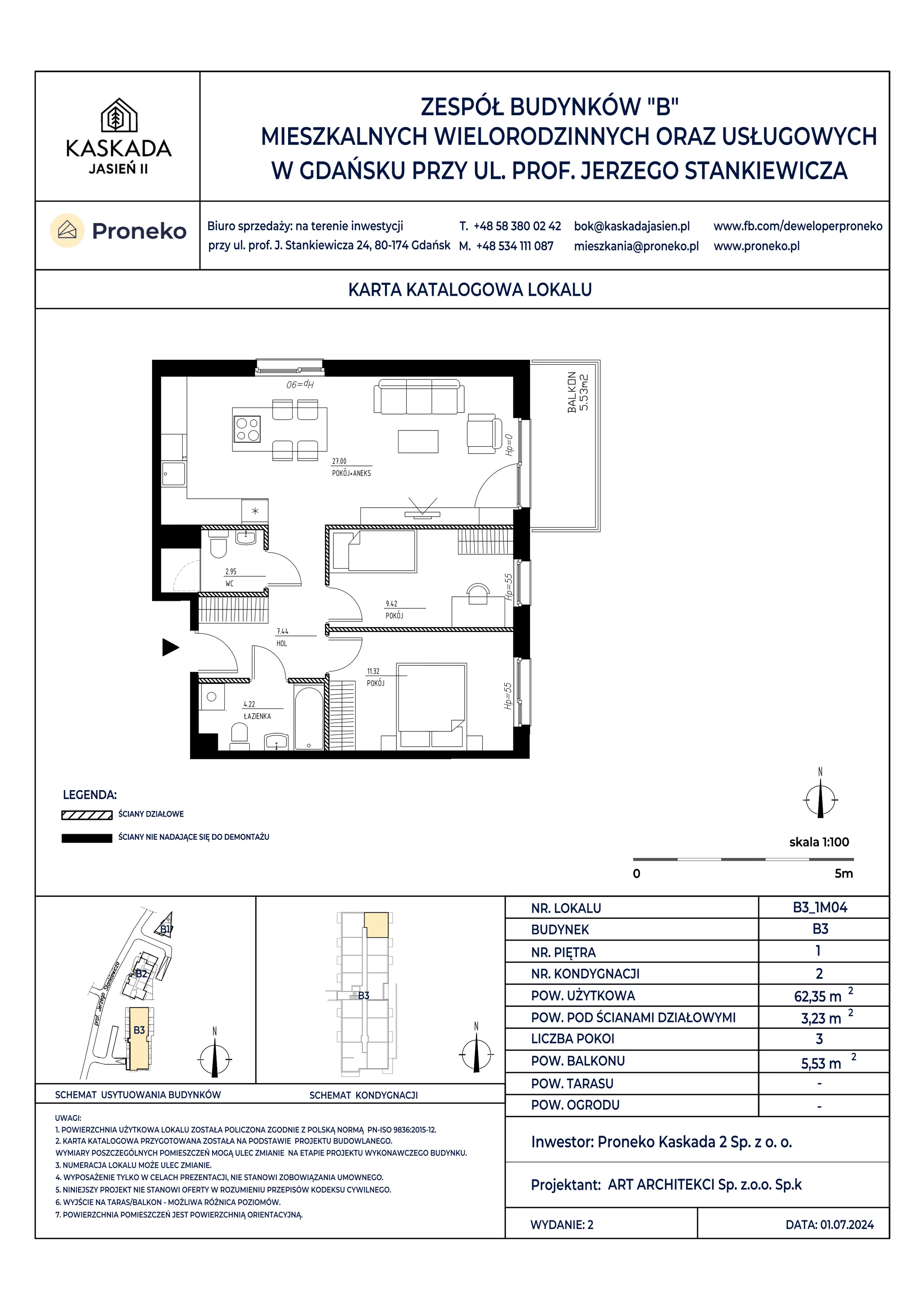 Mieszkanie 62,35 m², piętro 1, oferta nr B3_1M04, Kaskada Jasień II, Gdańsk, Jasień, ul. Stankiewicza 7