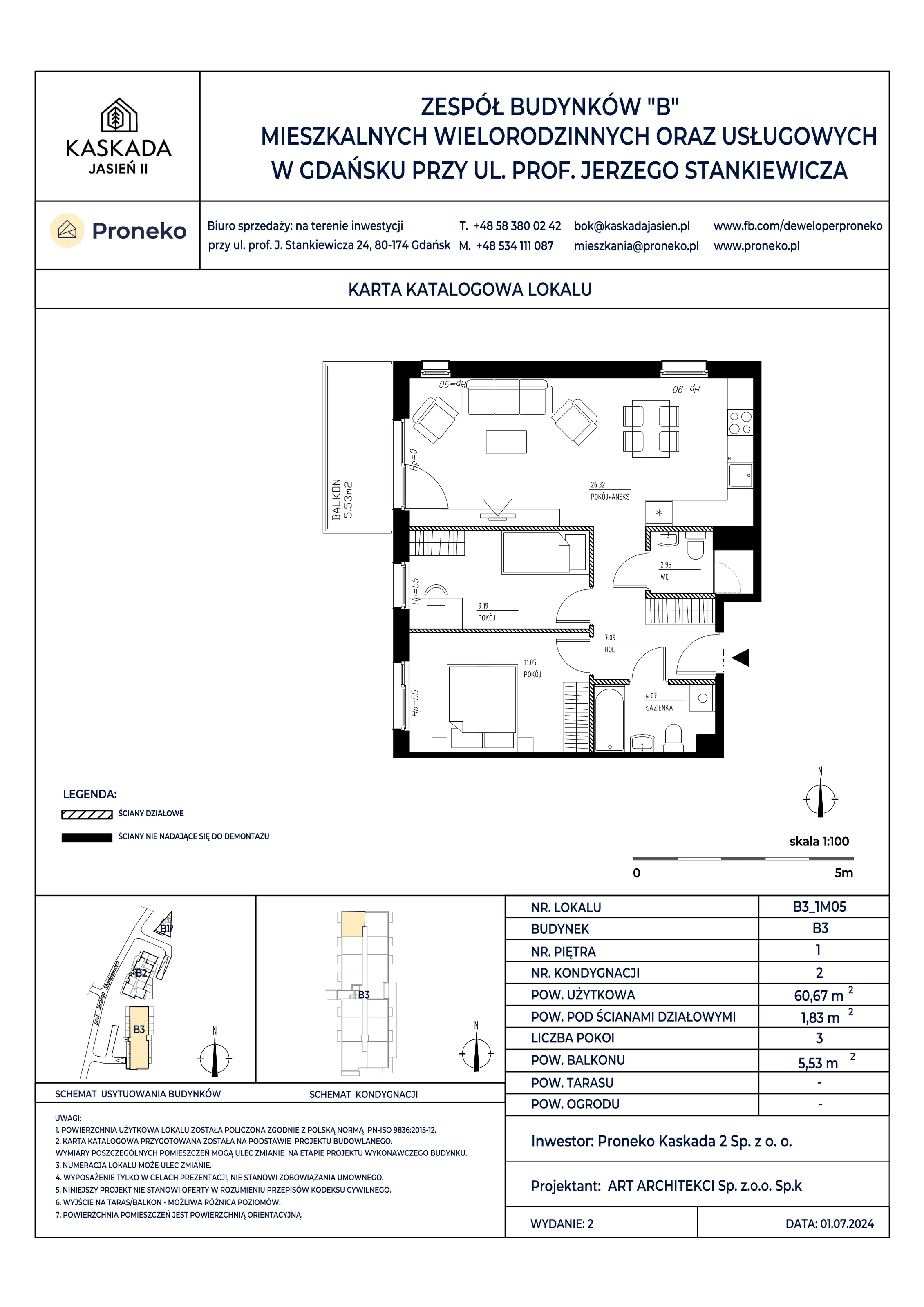 Mieszkanie 60,67 m², piętro 1, oferta nr B3_1M05, Kaskada Jasień II, Gdańsk, Jasień, ul. Stankiewicza 7