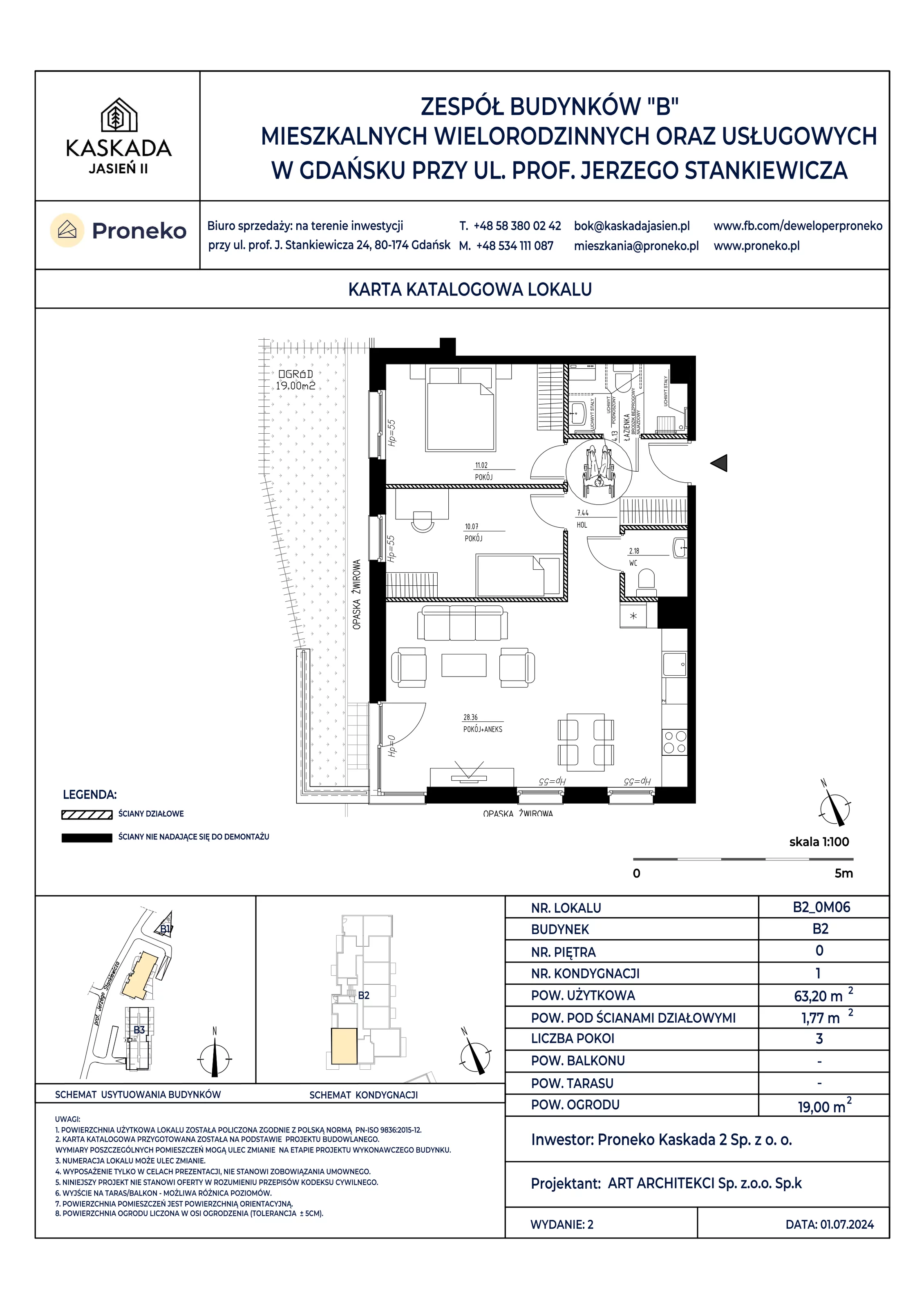 3 pokoje, mieszkanie 63,20 m², parter, oferta nr B2_0M06, Kaskada Jasień II, Gdańsk, Jasień, ul. Stankiewicza 7