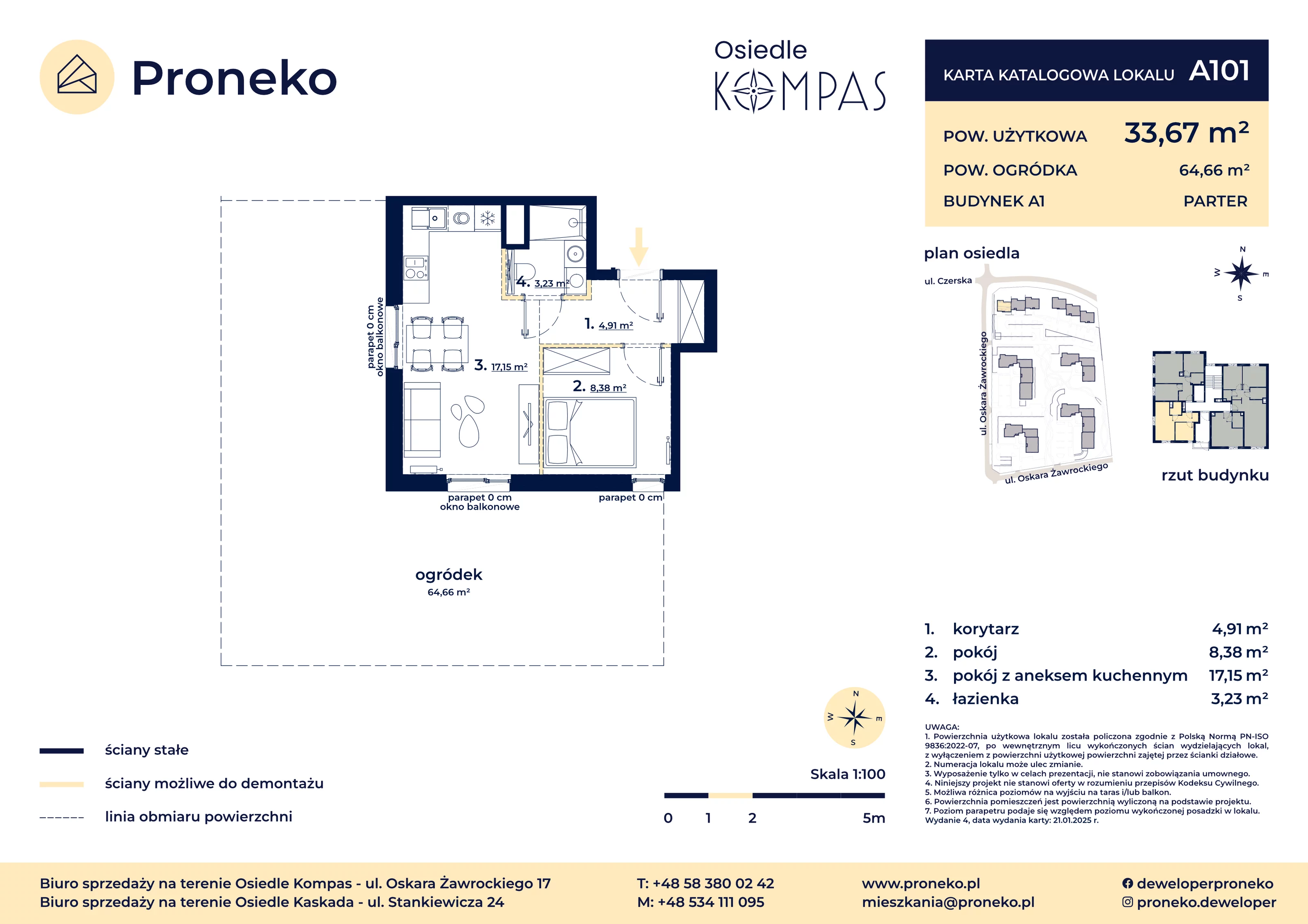 2 pokoje, apartament 33,67 m², parter, oferta nr A101, Osiedle Kompas, Gdańsk, ul. Czerska 35