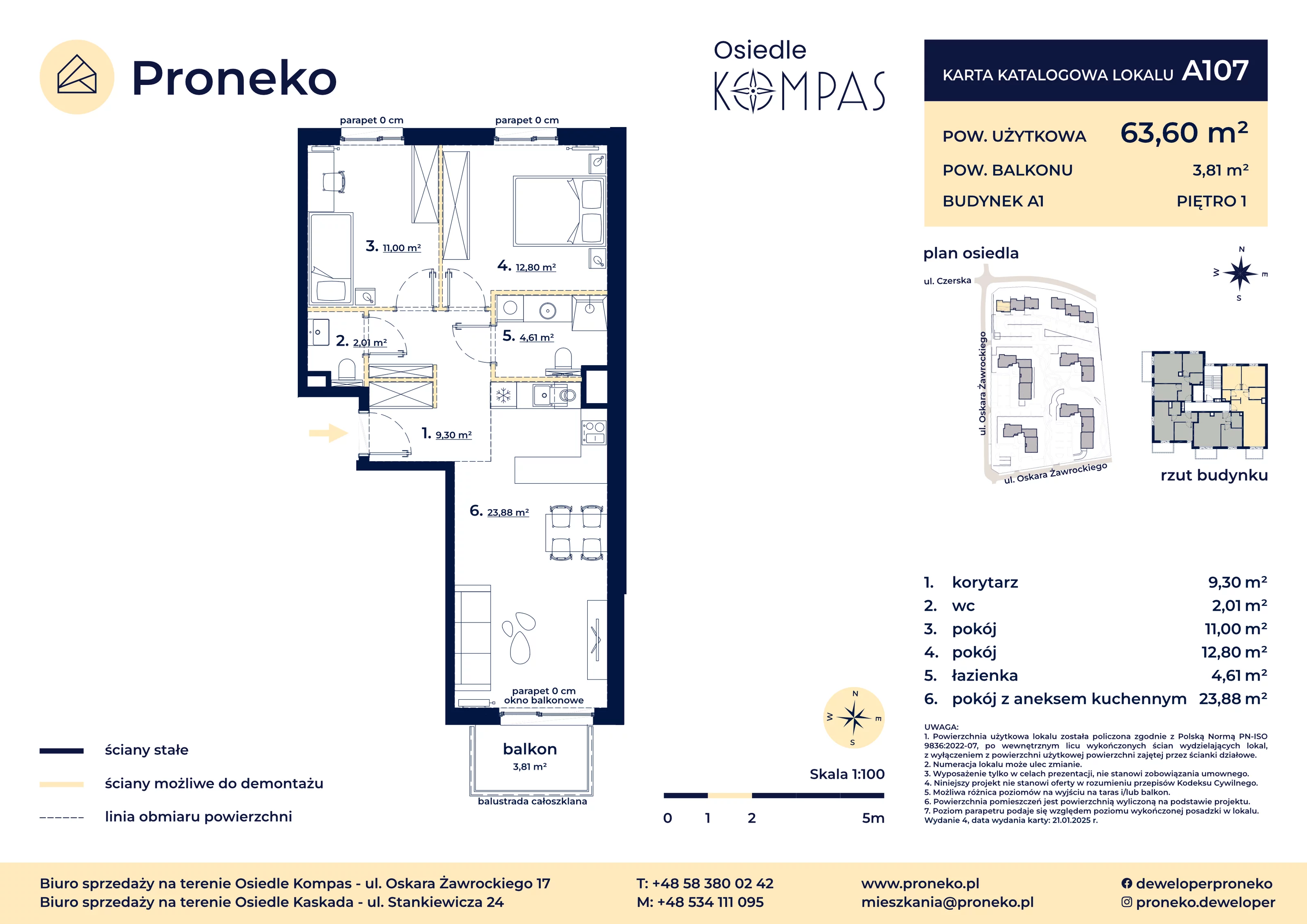 3 pokoje, apartament 63,60 m², piętro 1, oferta nr A107, Osiedle Kompas, Gdańsk, Orunia Górna-Gdańsk Południe, Maćkowy, ul. Czerska 35