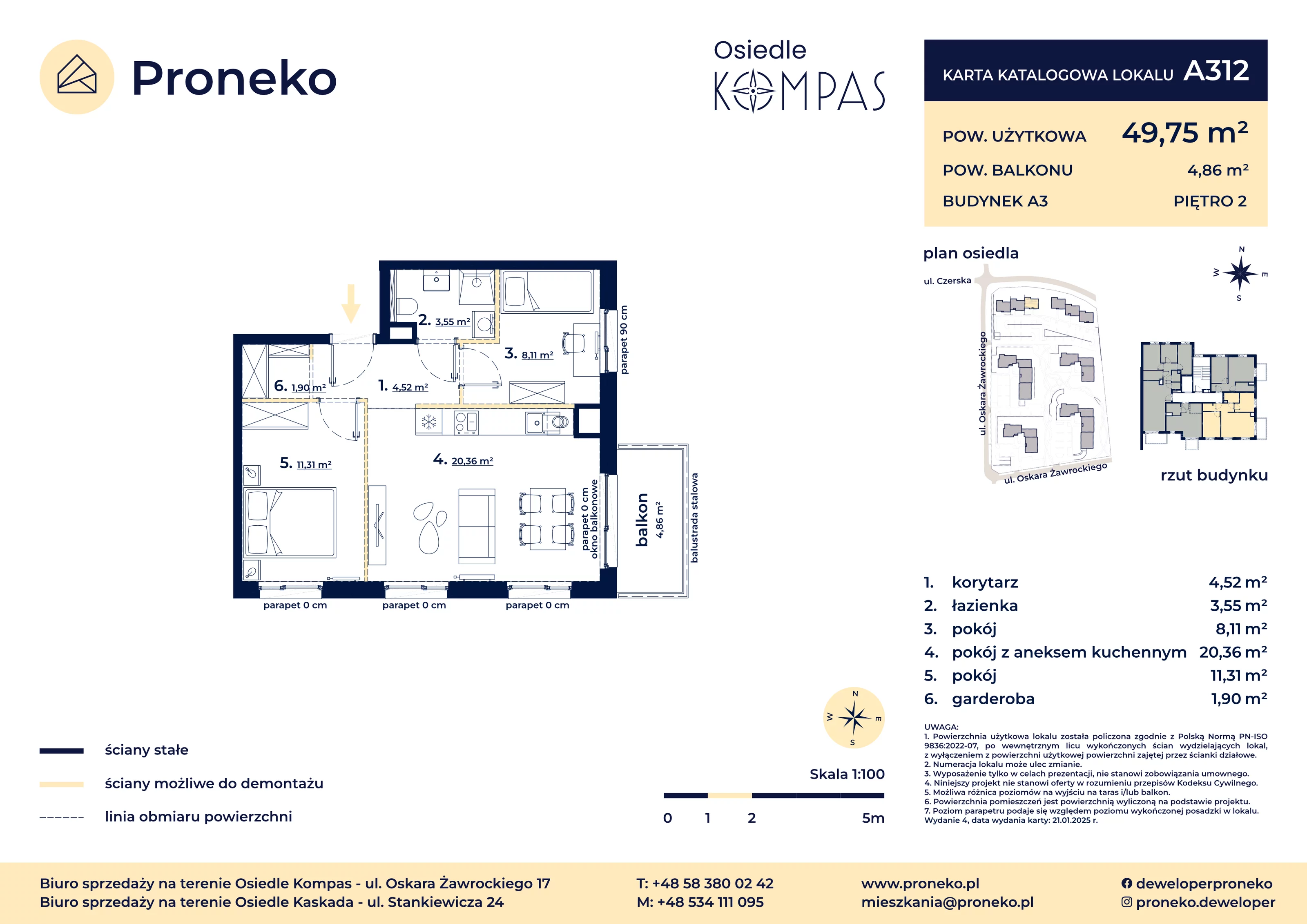 3 pokoje, apartament 49,75 m², piętro 2, oferta nr A312, Osiedle Kompas, Gdańsk, Orunia Górna-Gdańsk Południe, Maćkowy, ul. Czerska 35