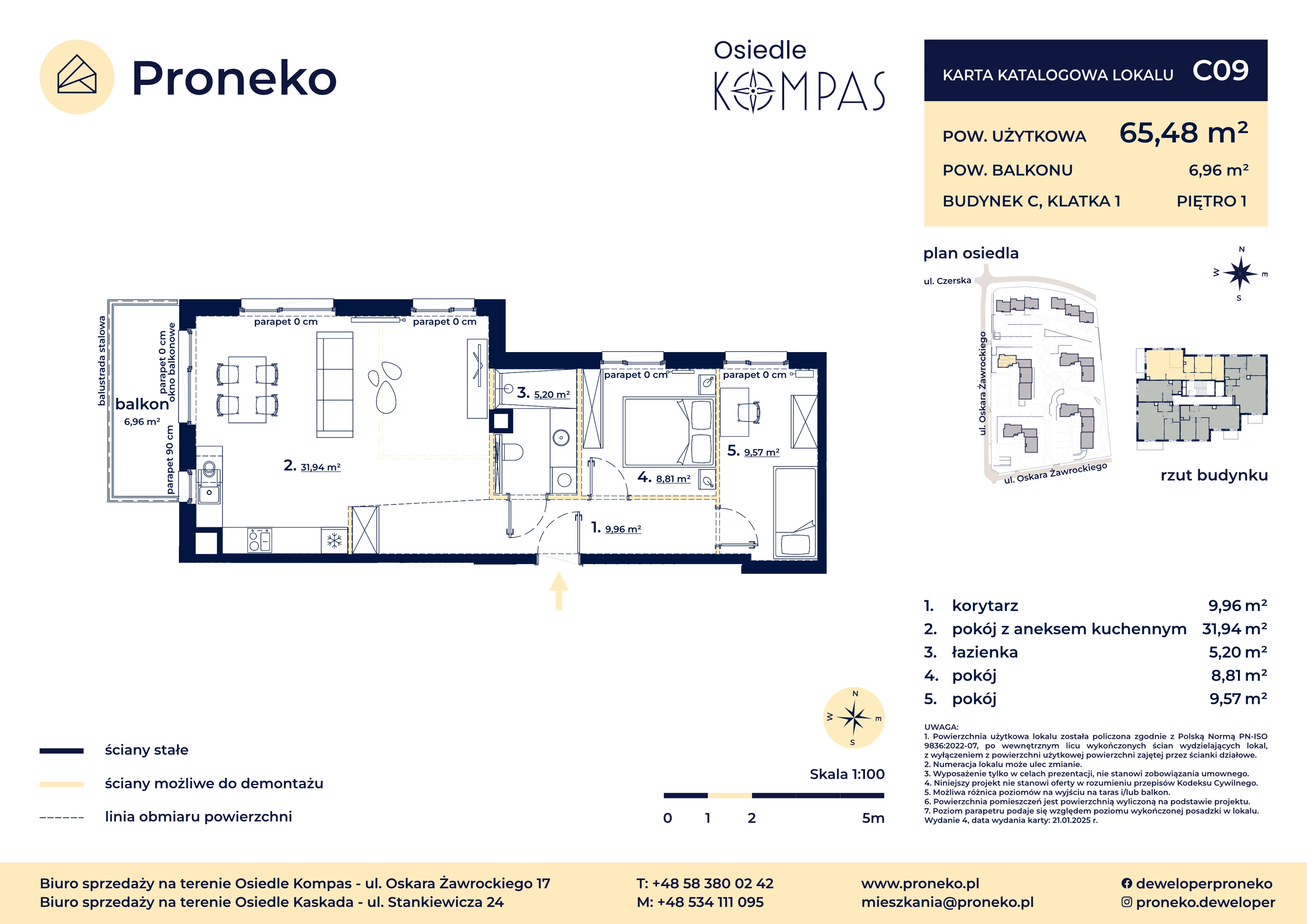 3 pokoje, apartament 65,48 m², piętro 1, oferta nr C09, Osiedle Kompas, Gdańsk, Orunia Górna-Gdańsk Południe, Maćkowy, ul. Czerska 35