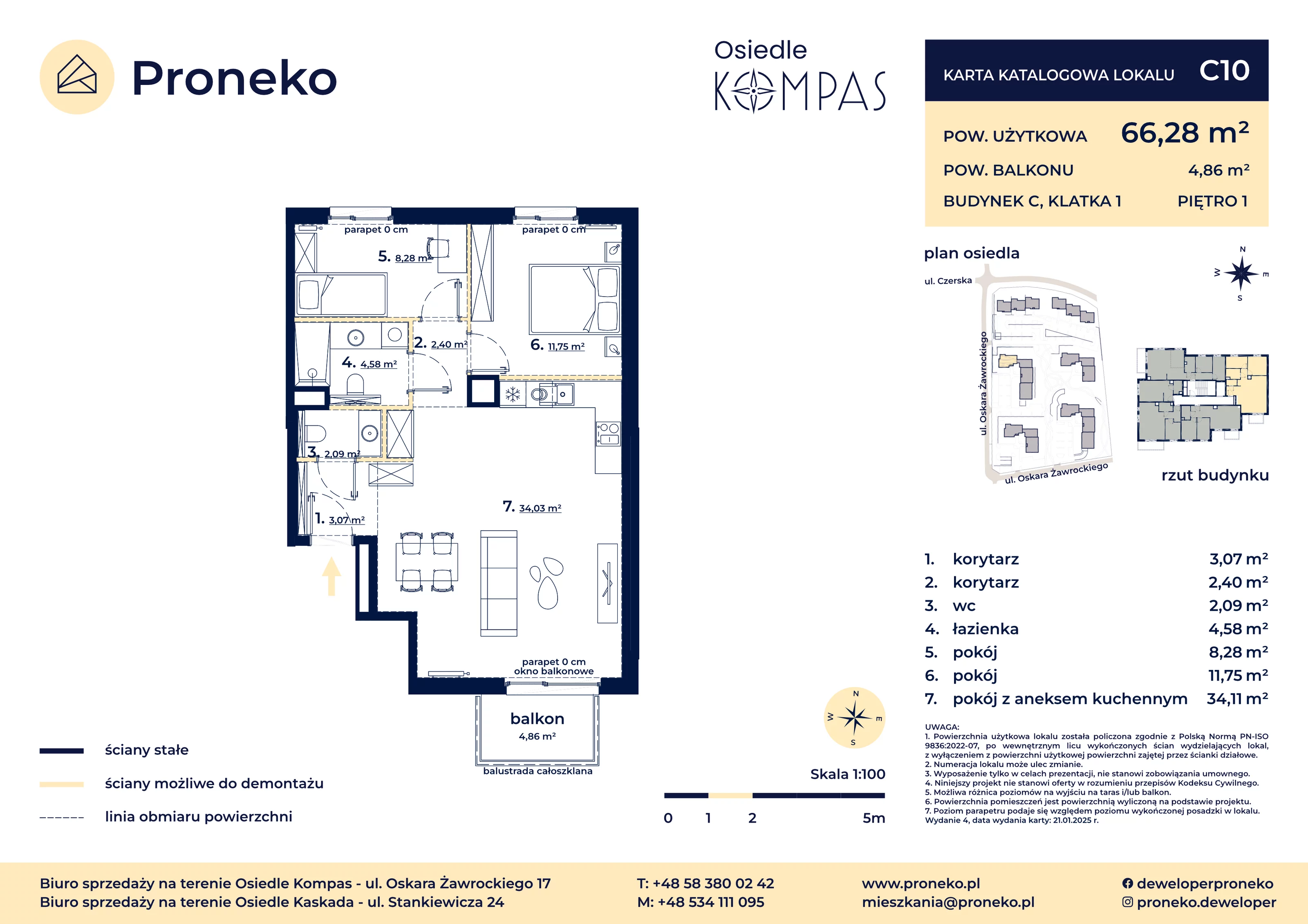 3 pokoje, apartament 66,28 m², piętro 1, oferta nr C10, Osiedle Kompas, Gdańsk, Orunia Górna-Gdańsk Południe, Maćkowy, ul. Czerska 35
