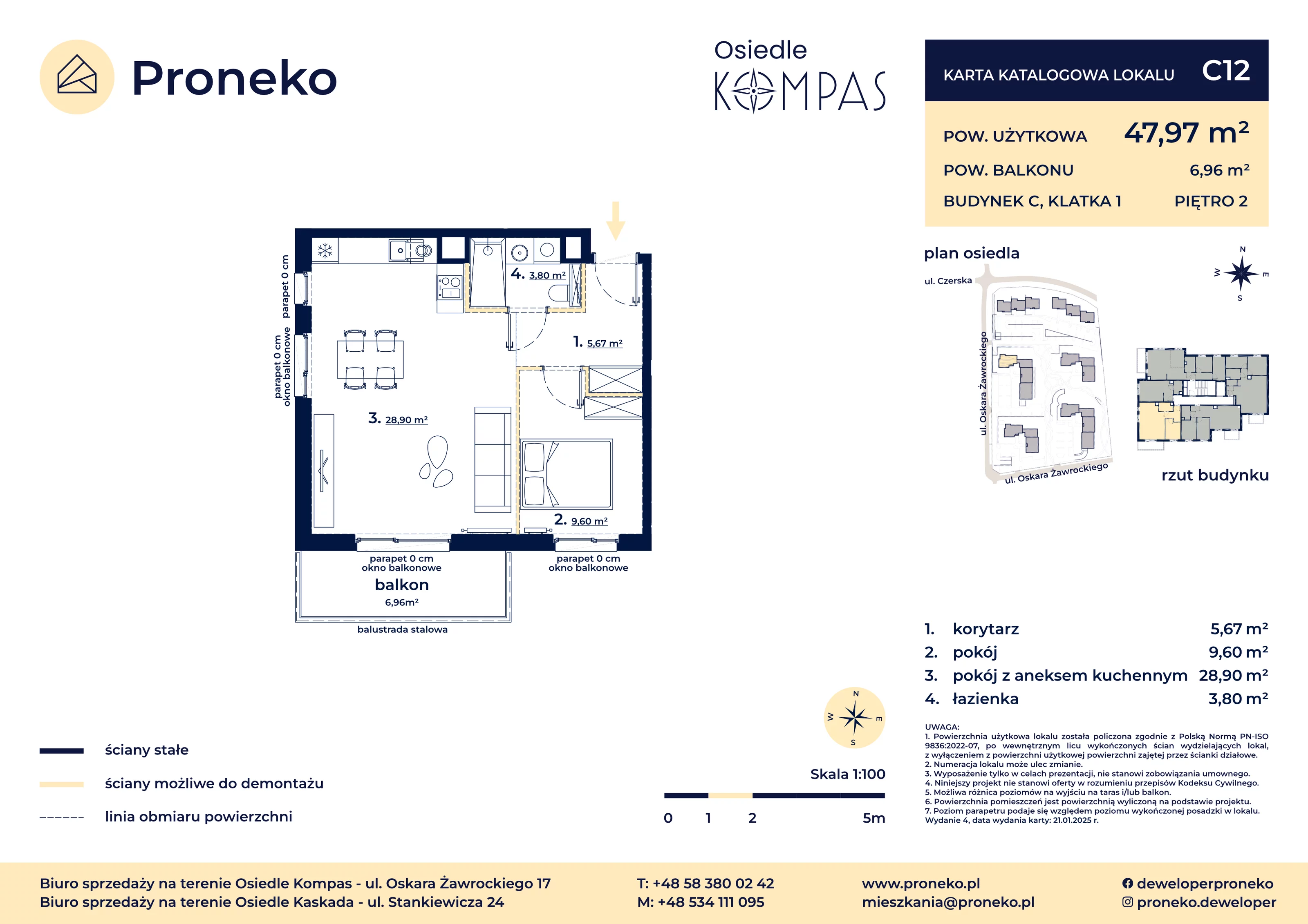 2 pokoje, apartament 47,97 m², piętro 2, oferta nr C12, Osiedle Kompas, Gdańsk, Orunia Górna-Gdańsk Południe, Maćkowy, ul. Czerska 35