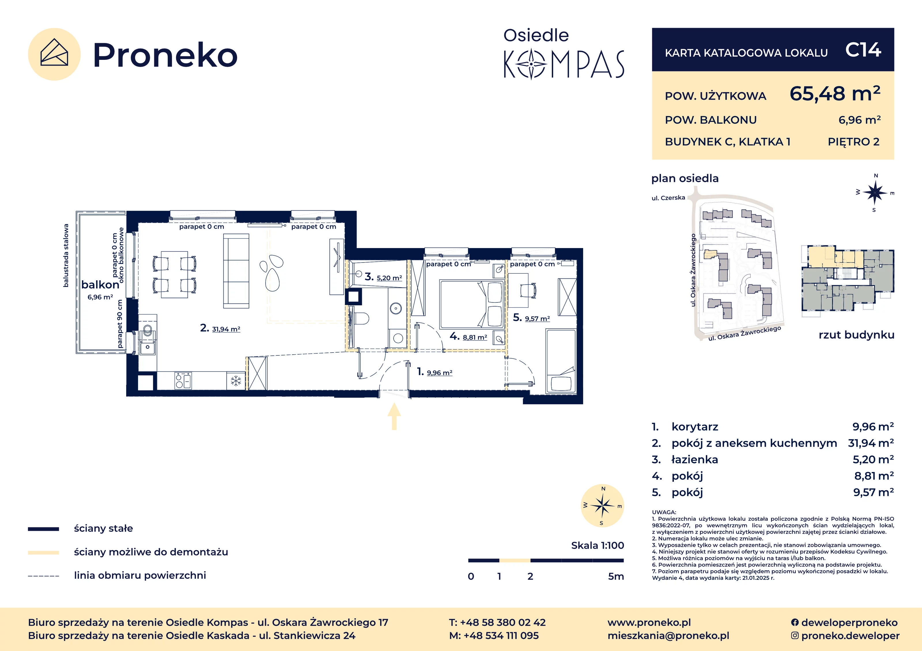 3 pokoje, apartament 65,48 m², piętro 2, oferta nr C14, Osiedle Kompas, Gdańsk, Orunia Górna-Gdańsk Południe, Maćkowy, ul. Czerska 35