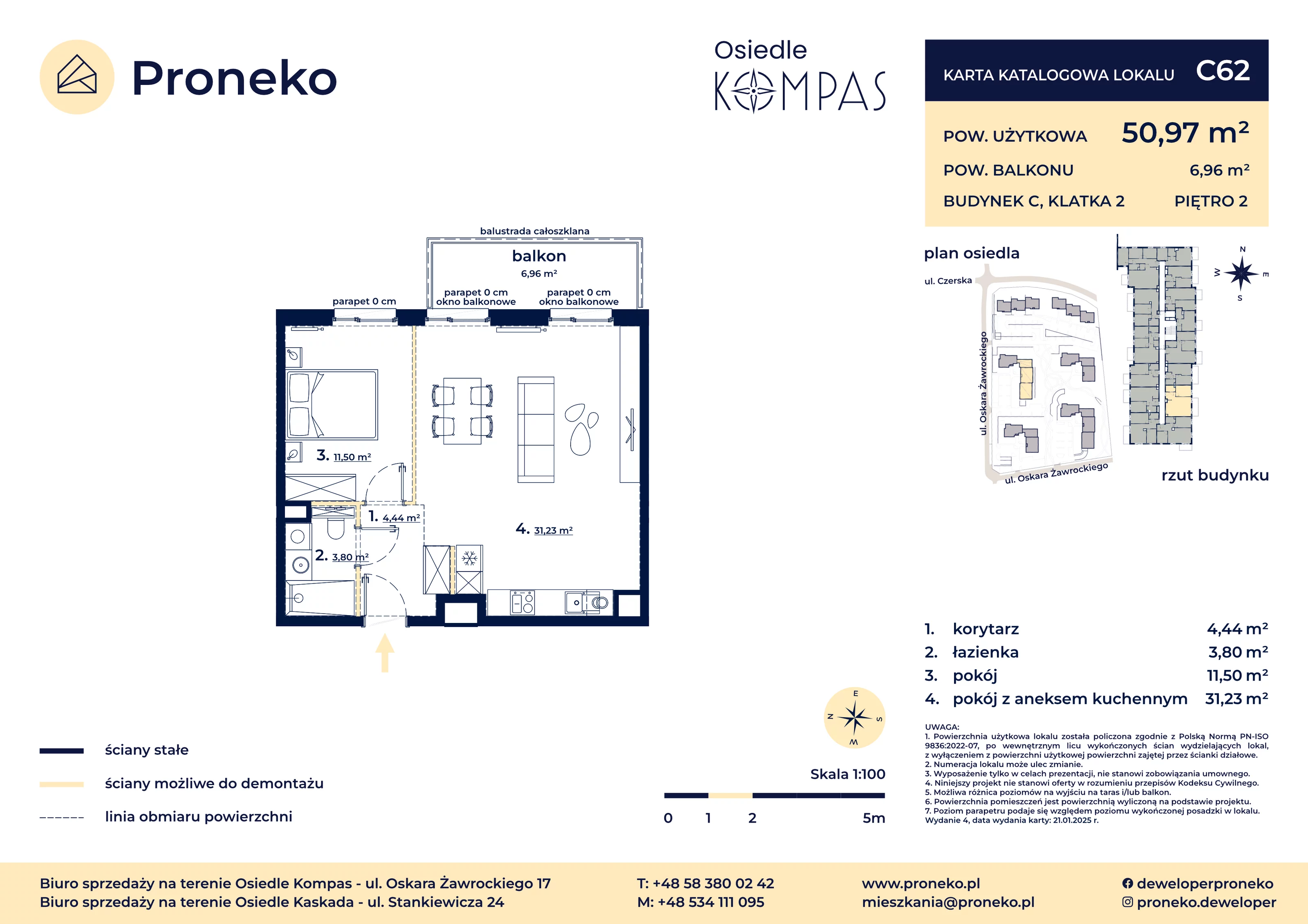 2 pokoje, apartament 50,97 m², piętro 2, oferta nr C62, Osiedle Kompas, Gdańsk, Orunia Górna-Gdańsk Południe, Maćkowy, ul. Czerska 35