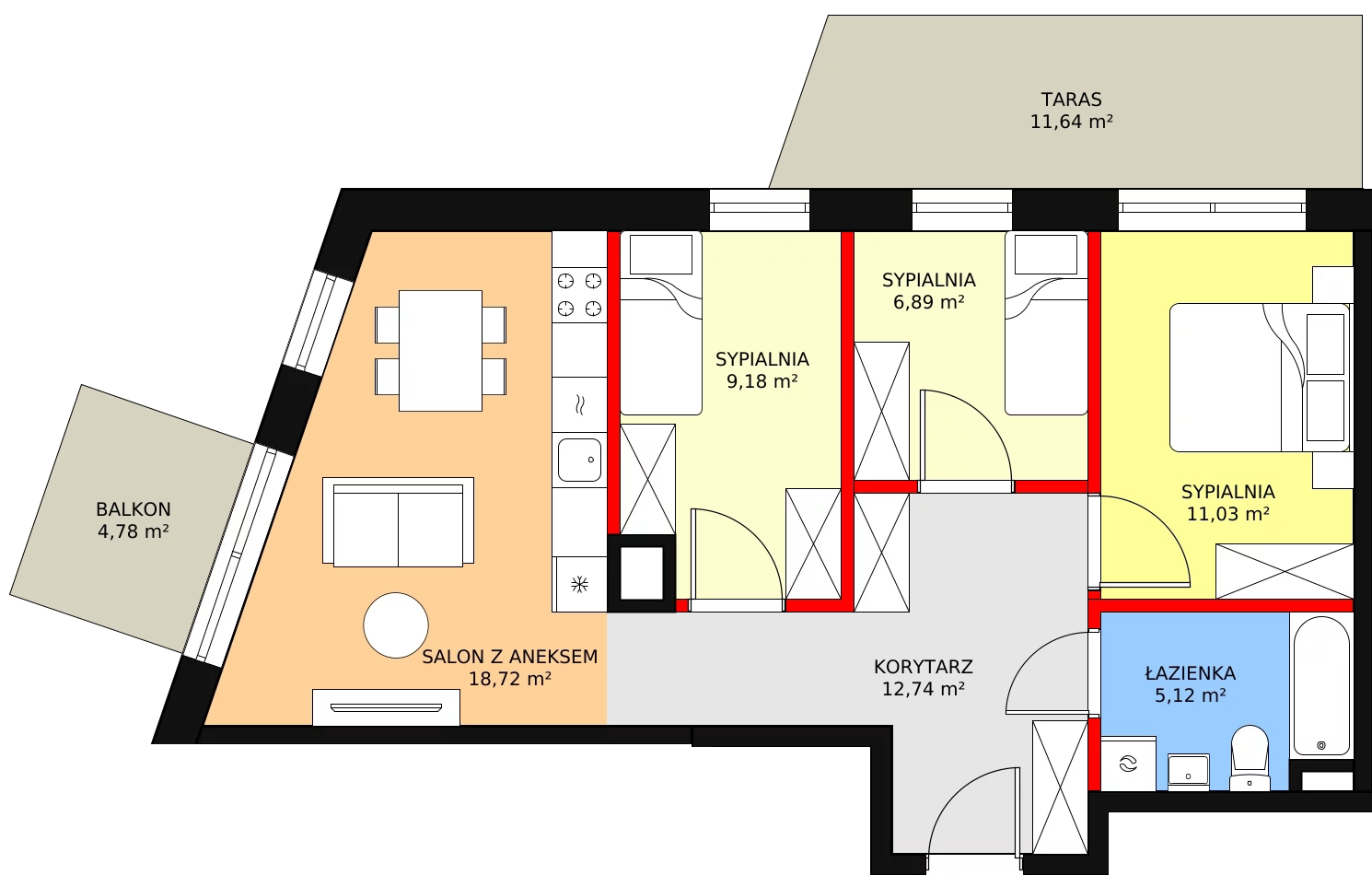 Mieszkanie 63,68 m², piętro 1, oferta nr 44, Moje Bielany, Warszawa, Bielany, Wawrzyszew, ul. Wólczyńska 121