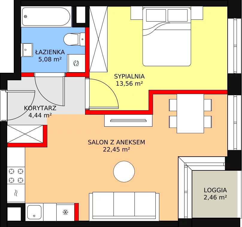 Mieszkanie 45,53 m², piętro 1, oferta nr 48, Moje Bielany, Warszawa, Bielany, Wawrzyszew, ul. Wólczyńska 121