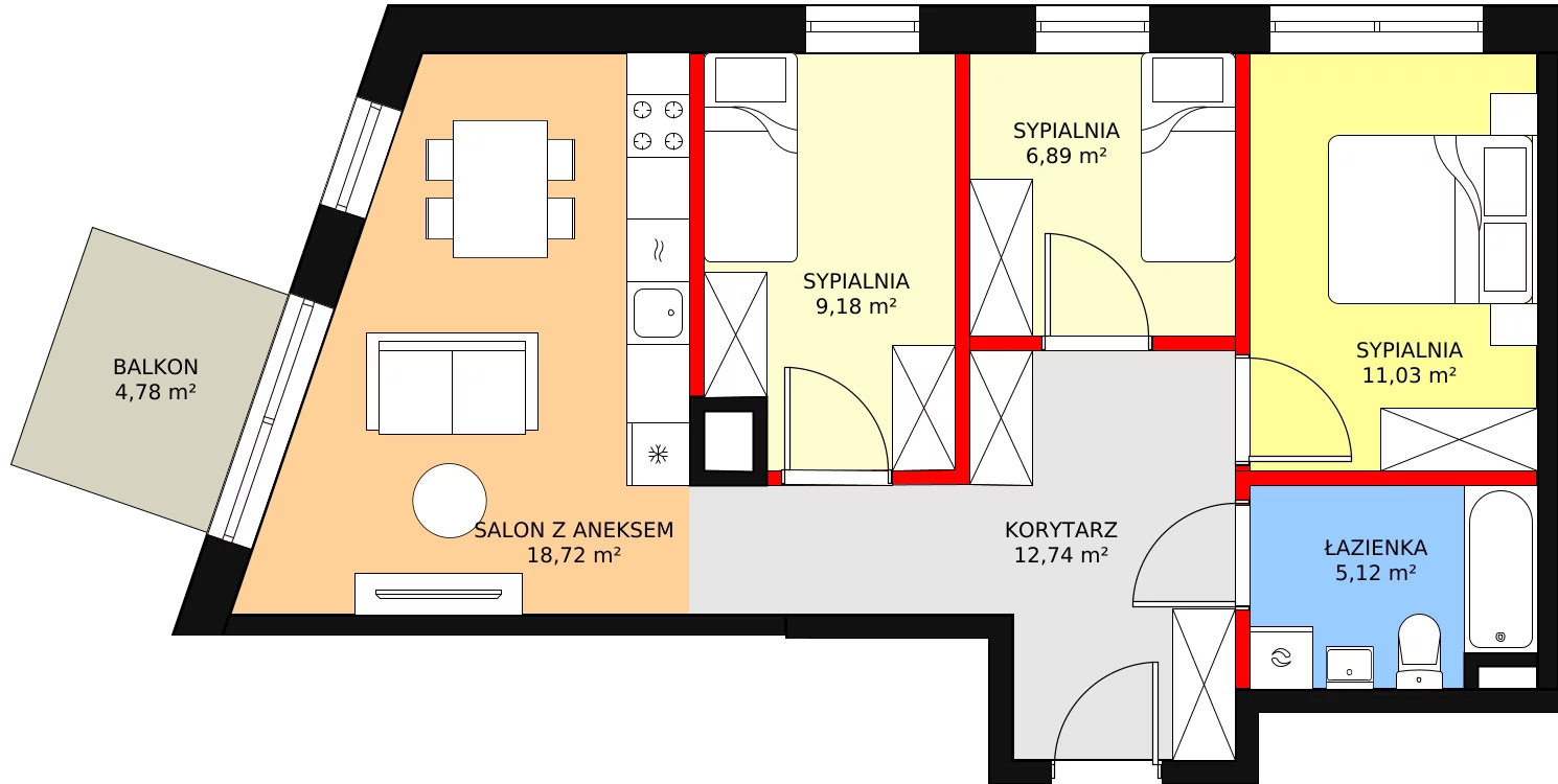 Mieszkanie 63,68 m², piętro 4, oferta nr 75, Moje Bielany, Warszawa, Bielany, Wawrzyszew, ul. Wólczyńska 121