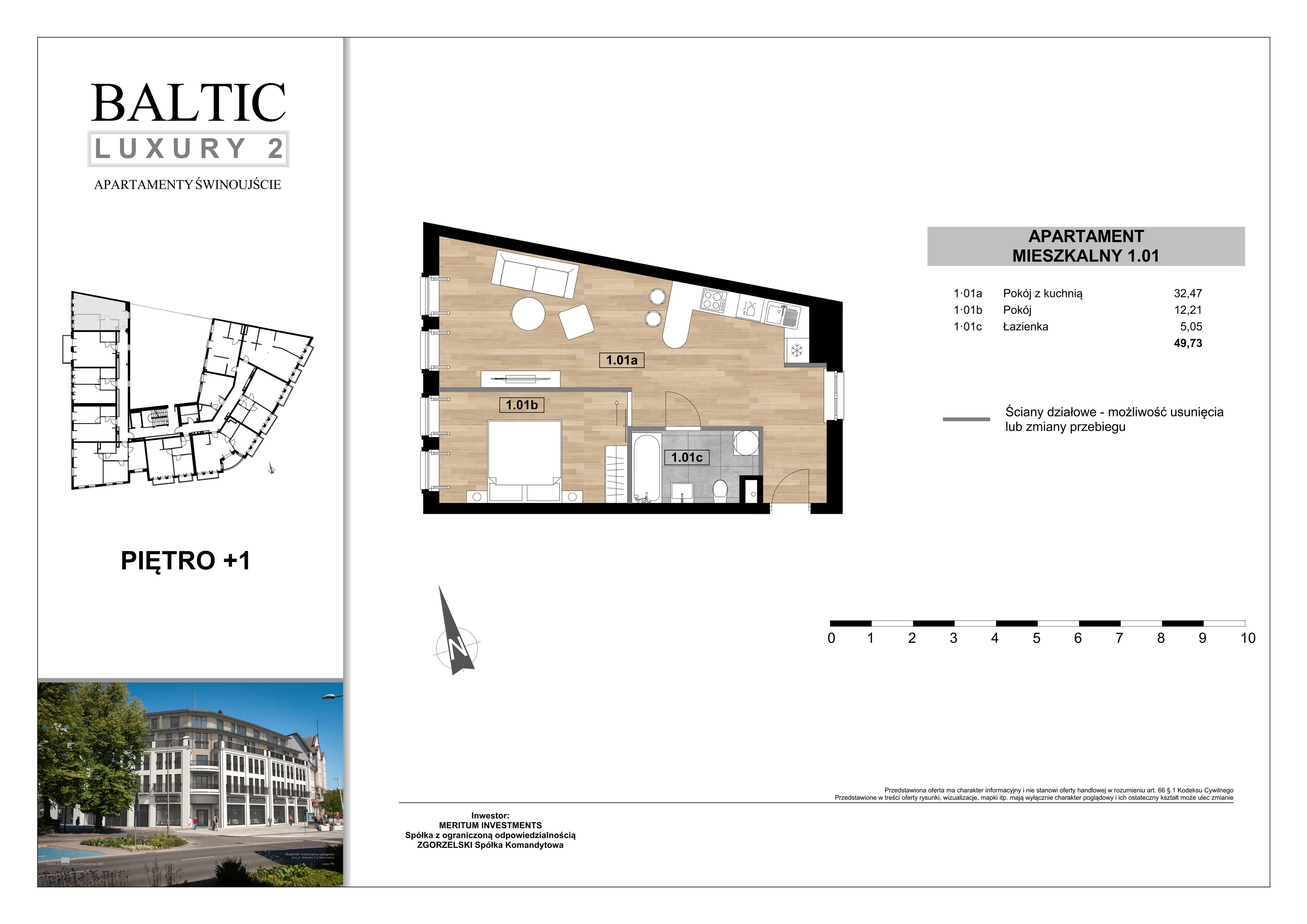 Apartament 49,73 m², piętro 1, oferta nr 1/01/, Świnoujście Plac Wolności, Świnoujście, ul. Plac Wolności 7