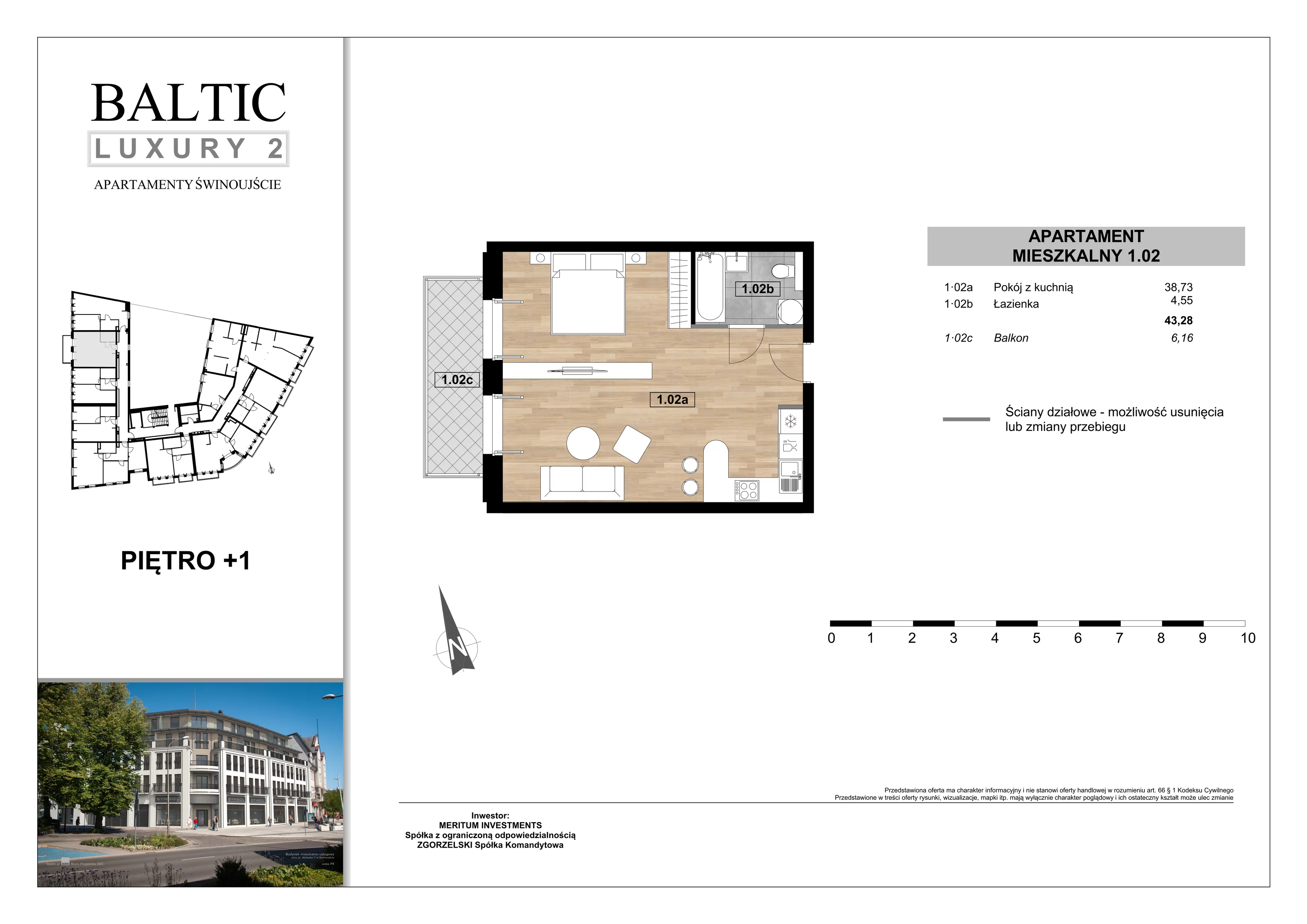 Apartament 43,28 m², piętro 1, oferta nr 1/02/, Świnoujście Plac Wolności, Świnoujście, ul. Plac Wolności 7