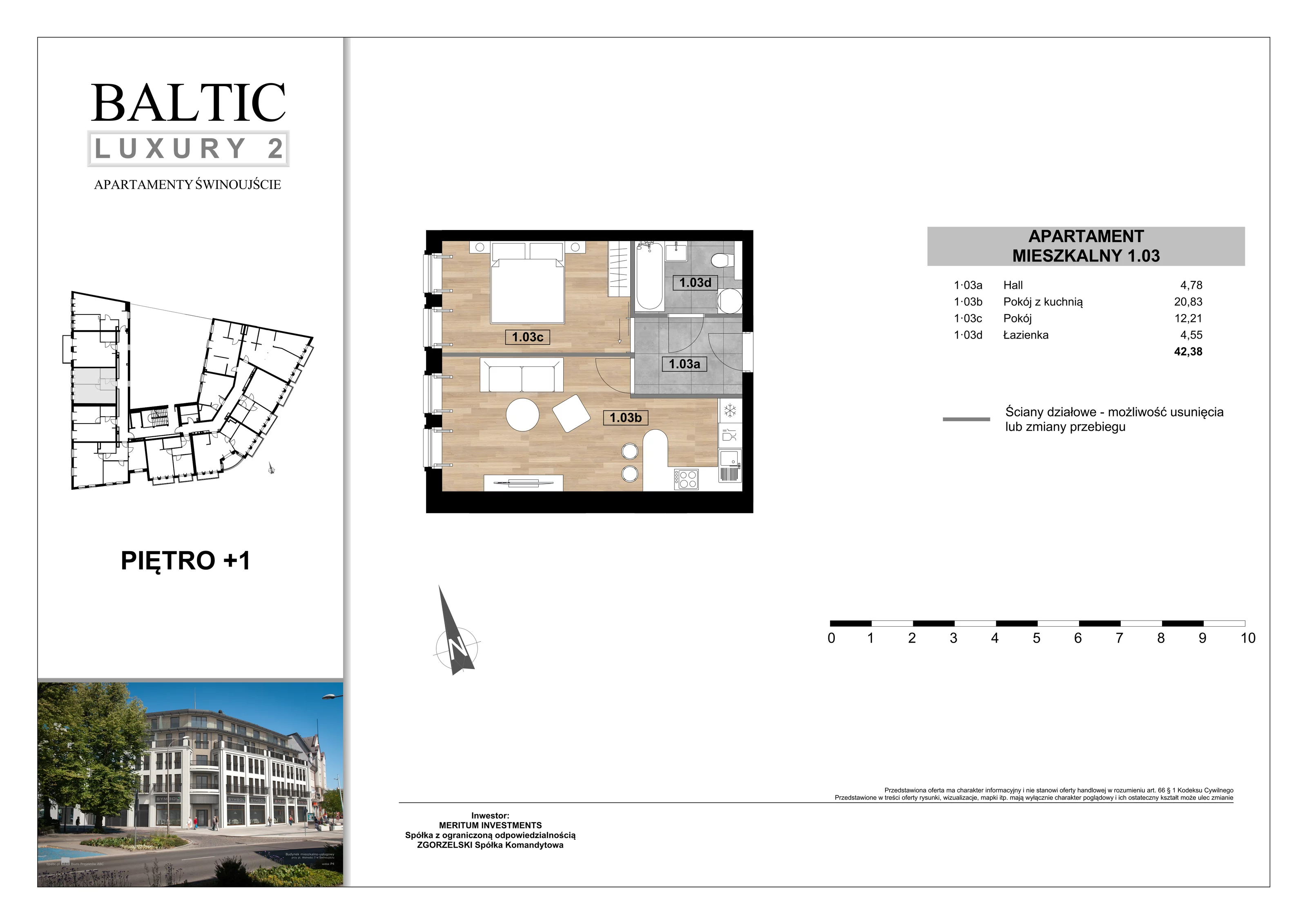 Apartament 42,38 m², piętro 1, oferta nr 1/03/, Świnoujście Plac Wolności, Świnoujście, ul. Plac Wolności 7