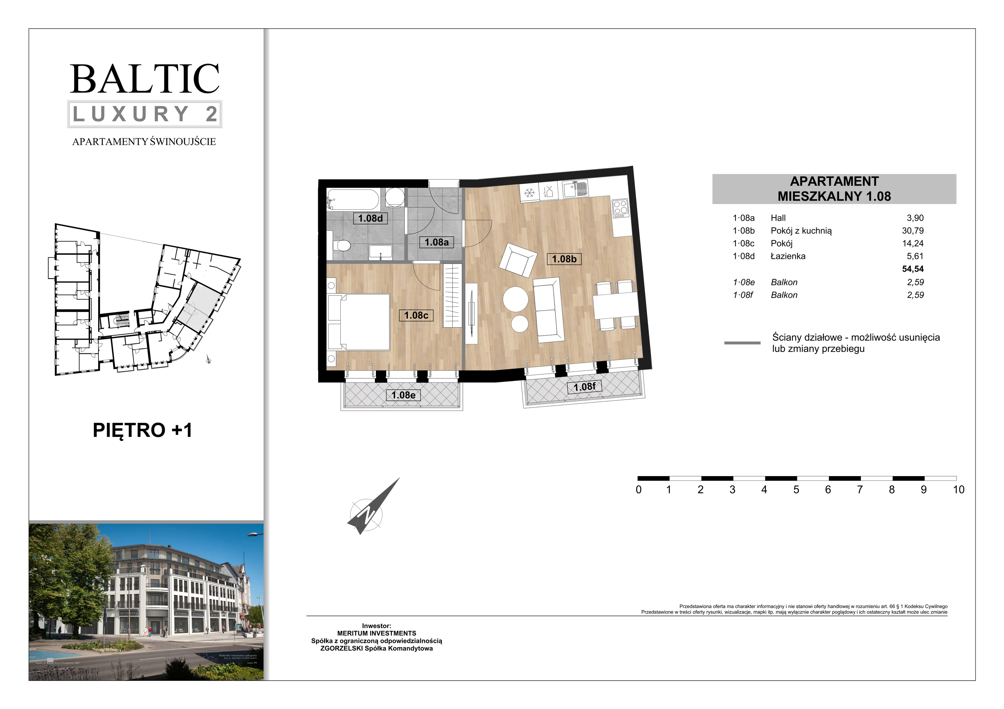 Apartament 54,54 m², piętro 1, oferta nr 1/08/, Świnoujście Plac Wolności, Świnoujście, ul. Plac Wolności 7