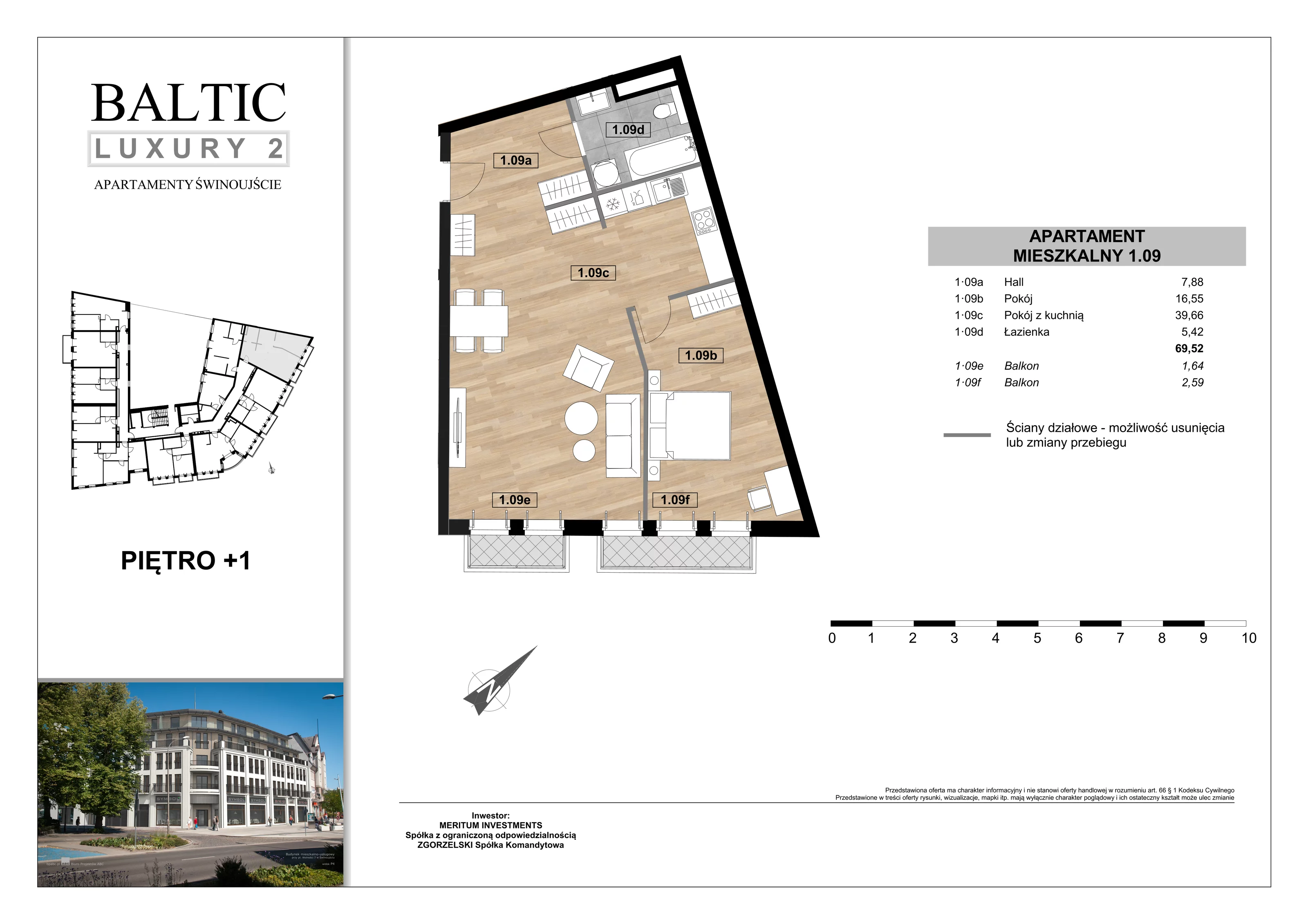 Apartament 69,52 m², piętro 1, oferta nr 1/09/, Świnoujście Plac Wolności, Świnoujście, ul. Plac Wolności 7