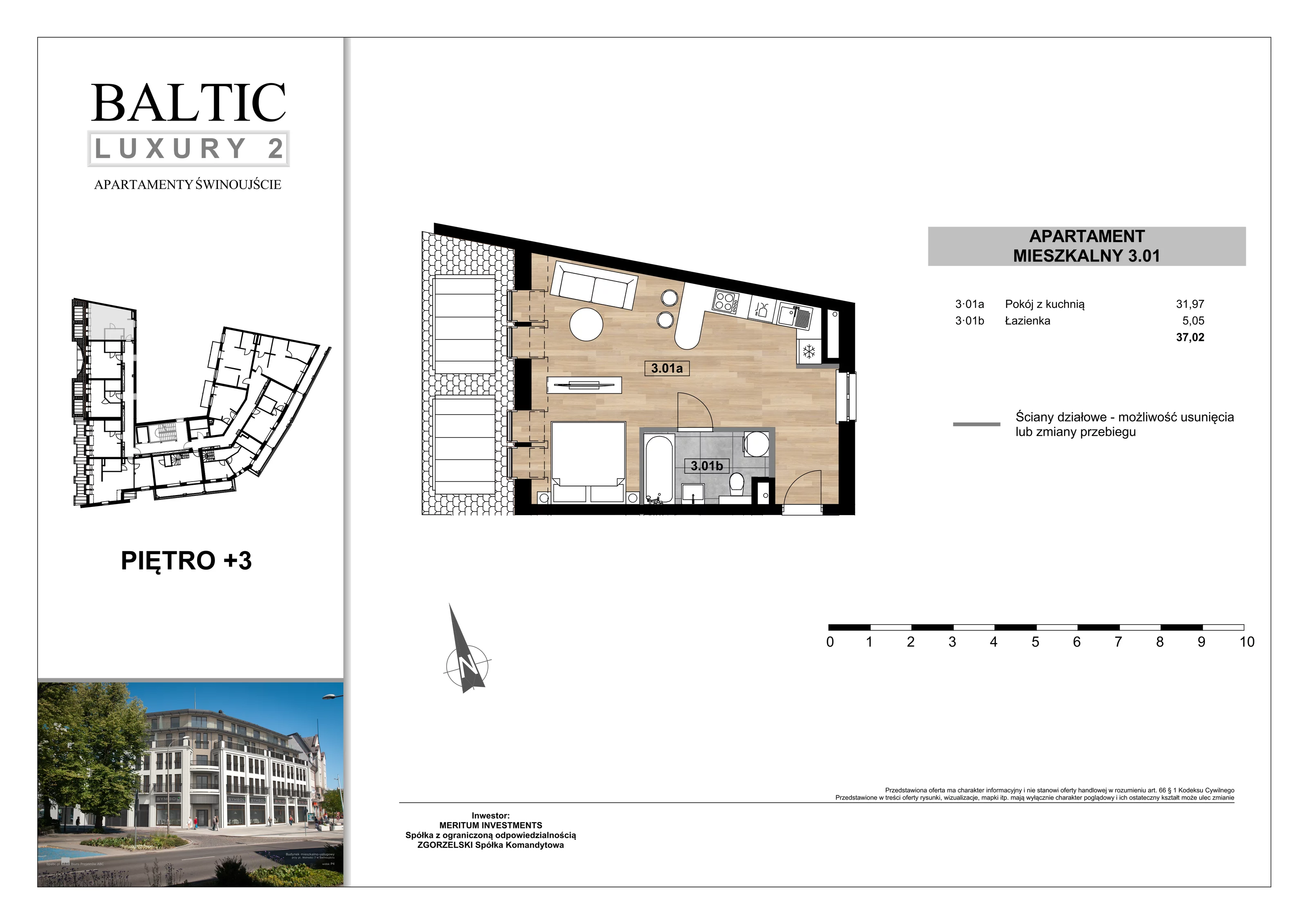 Apartament 37,02 m², piętro 3, oferta nr 3/01/, Świnoujście Plac Wolności, Świnoujście, ul. Plac Wolności 7