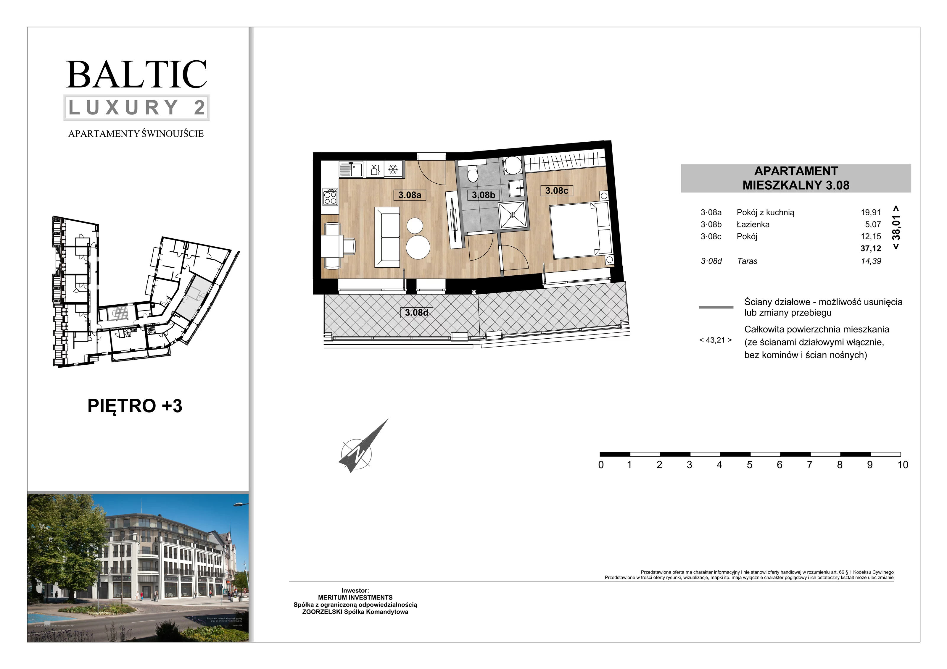 Apartament 37,12 m², piętro 3, oferta nr 3/08/, Świnoujście Plac Wolności, Świnoujście, ul. Plac Wolności 7