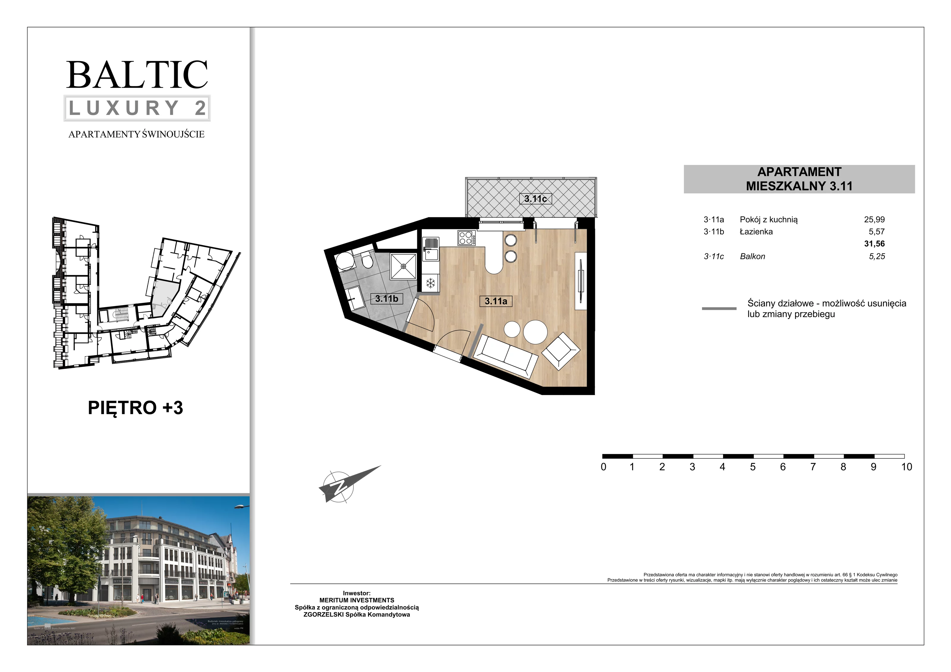 Apartament 31,56 m², piętro 3, oferta nr 3/11/, Świnoujście Plac Wolności, Świnoujście, ul. Plac Wolności 7