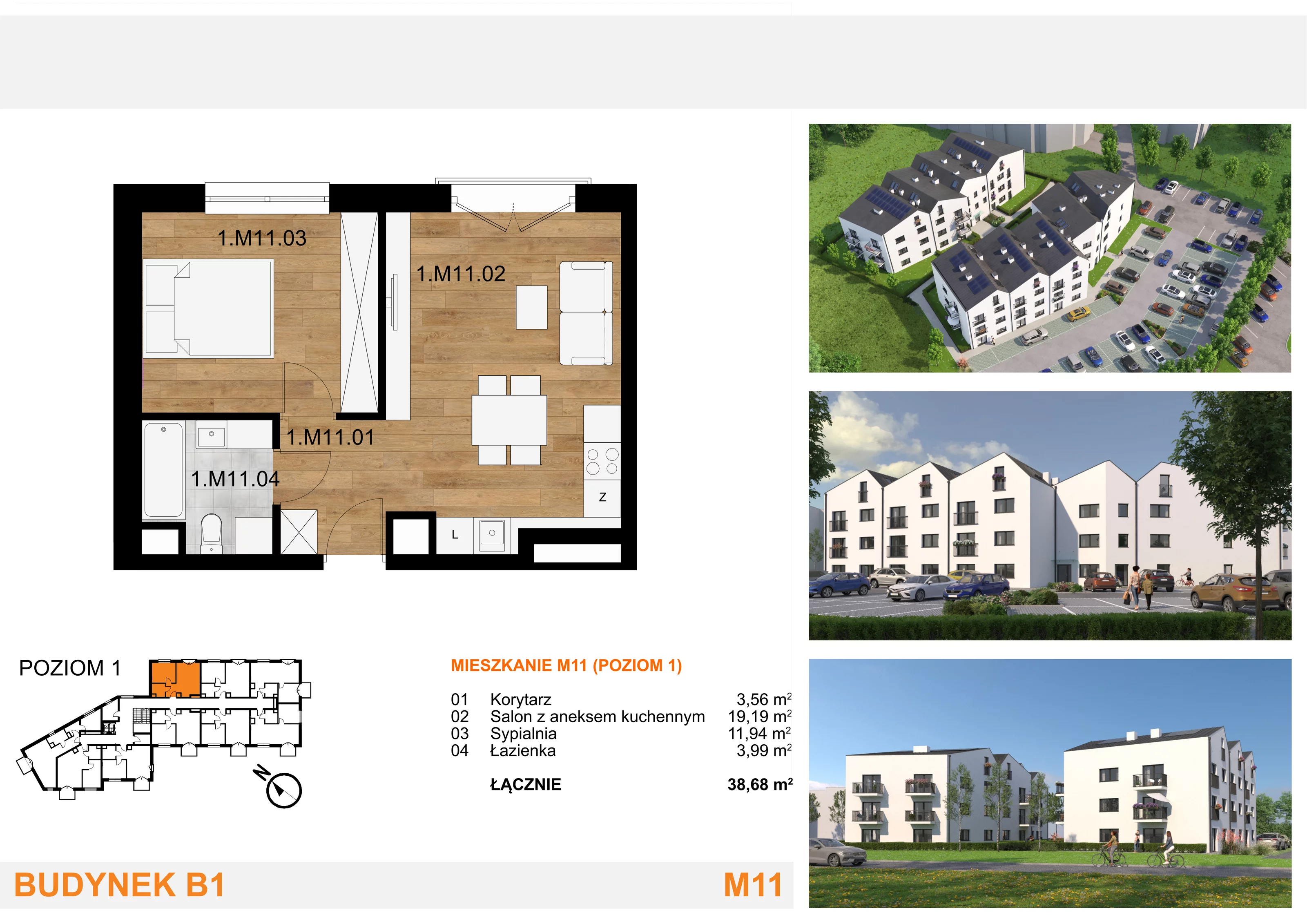 2 pokoje, mieszkanie 38,68 m², piętro 1, oferta nr M11, Mieszkania Mierzyn, Mierzyn, ul. Nasienna