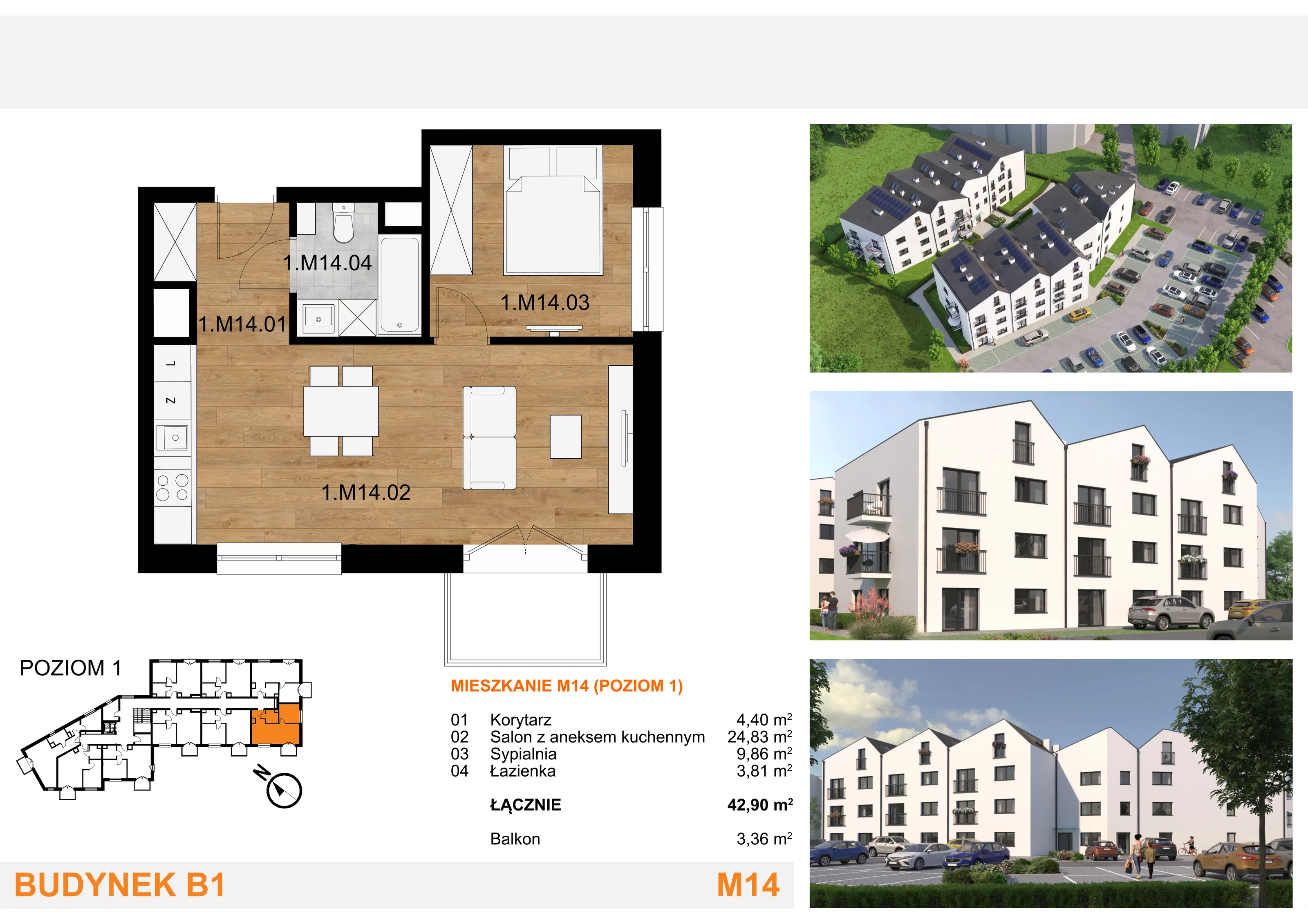 2 pokoje, mieszkanie 42,90 m², piętro 1, oferta nr M14, Mieszkania Mierzyn, Mierzyn, ul. Nasienna