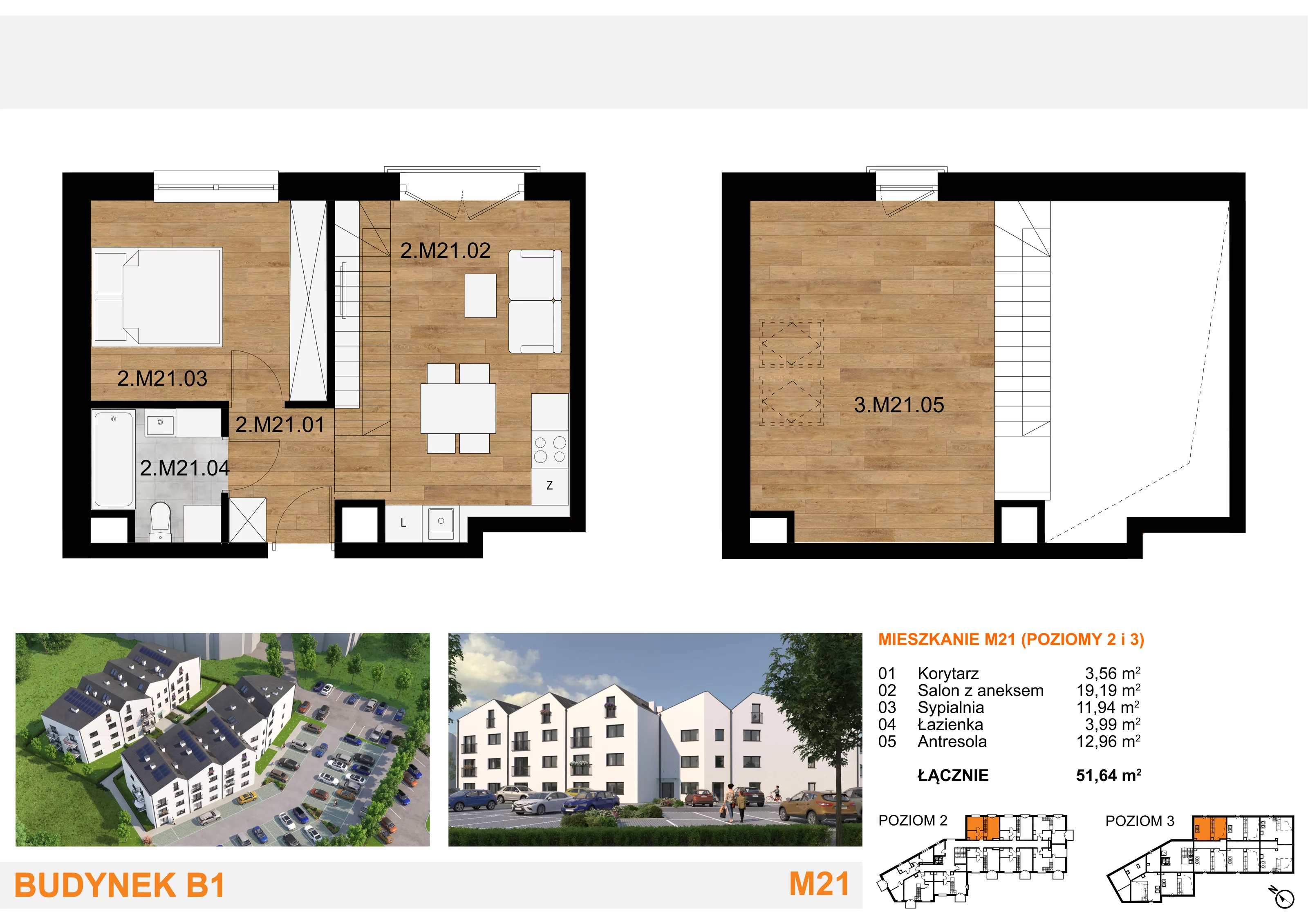 3 pokoje, mieszkanie 51,64 m², piętro 2, oferta nr M21, Mieszkania Mierzyn, Mierzyn, ul. Nasienna