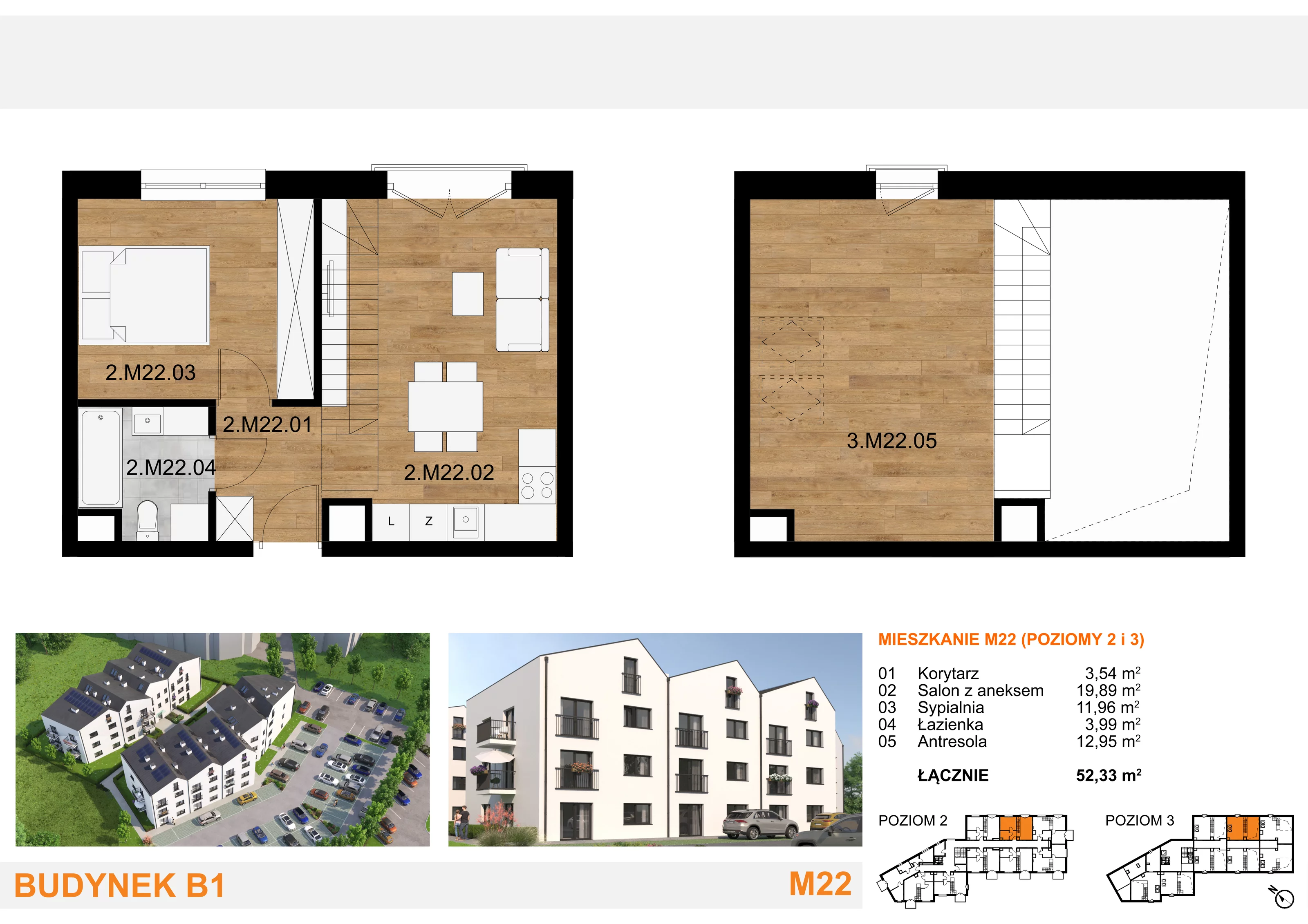 3 pokoje, mieszkanie 52,33 m², piętro 2, oferta nr M22, Mieszkania Mierzyn, Mierzyn, ul. Nasienna