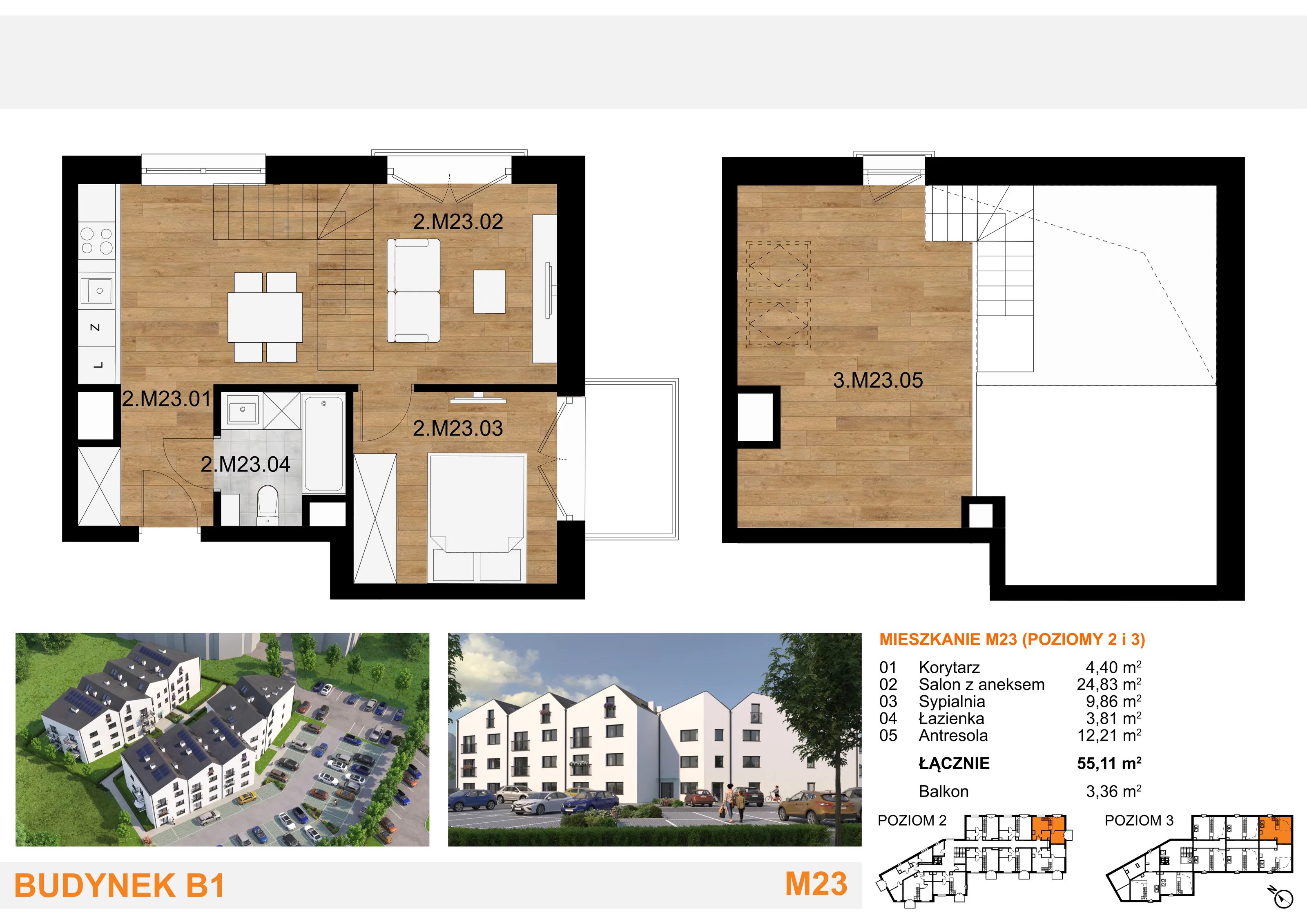 3 pokoje, mieszkanie 55,11 m², piętro 2, oferta nr M23, Mieszkania Mierzyn, Mierzyn, ul. Nasienna