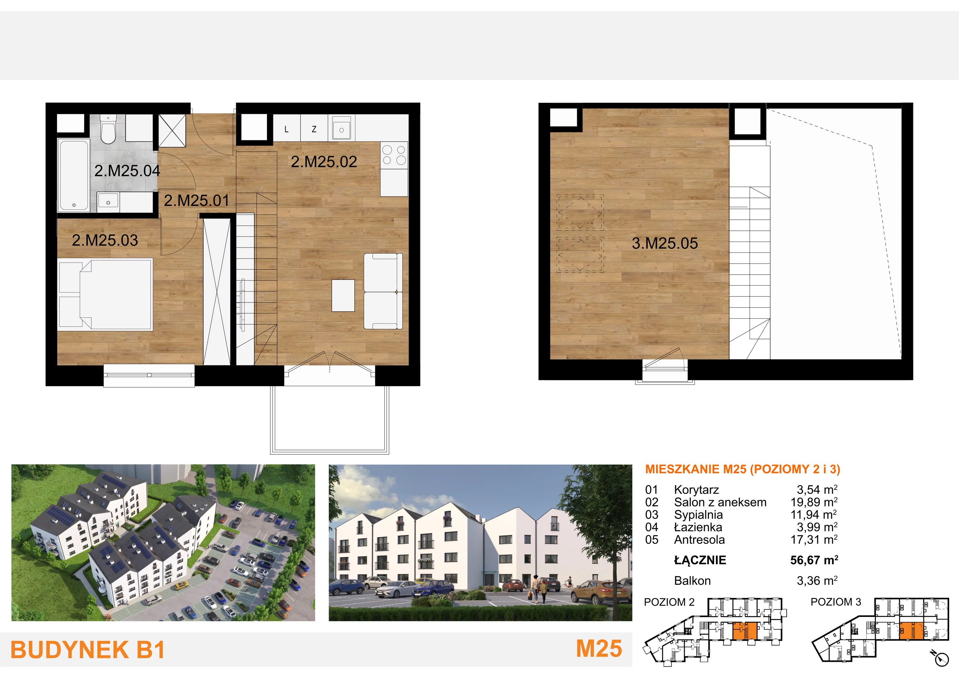 3 pokoje, mieszkanie 56,67 m², piętro 2, oferta nr M25, Mieszkania Mierzyn, Mierzyn, ul. Nasienna