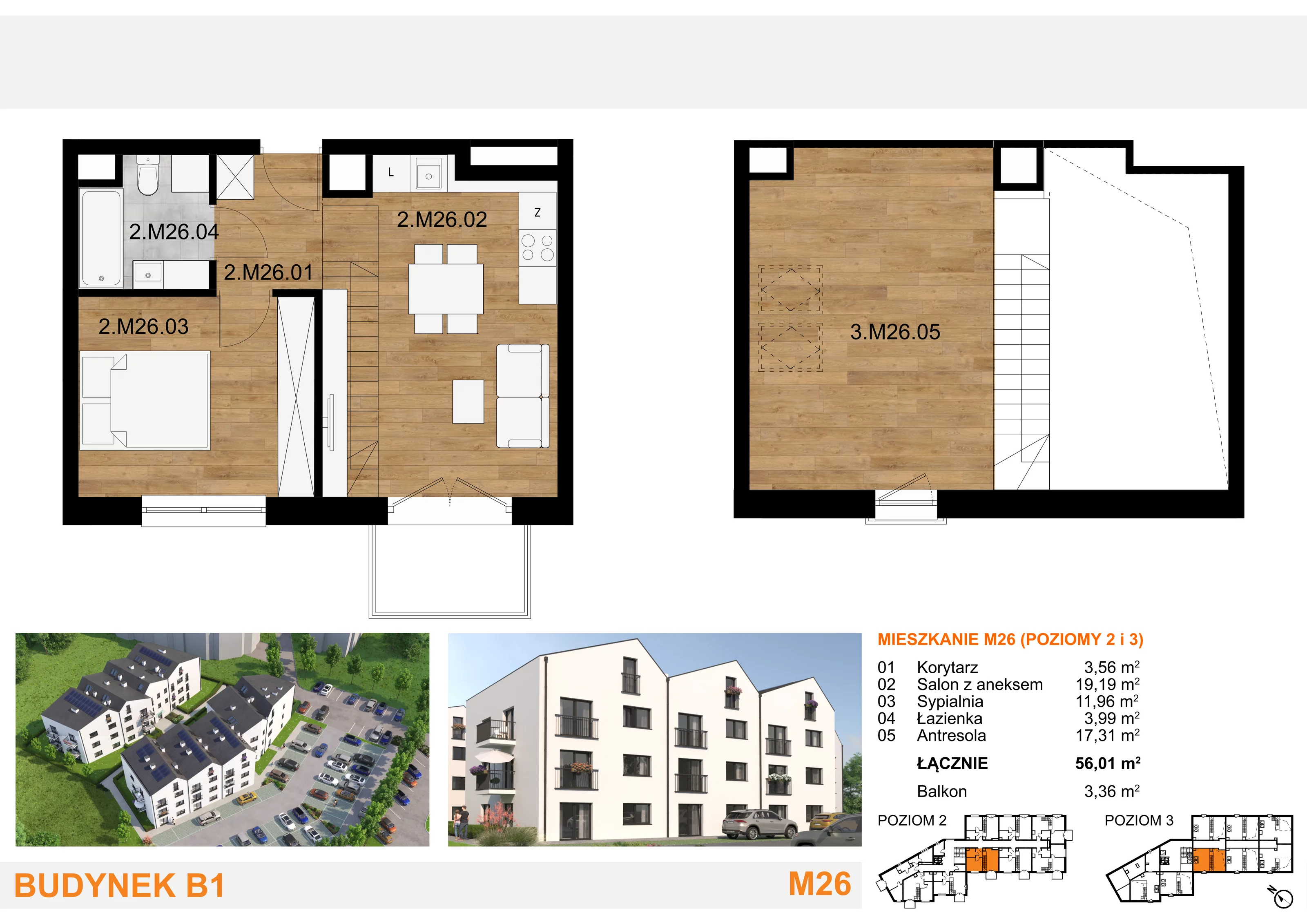 3 pokoje, mieszkanie 56,01 m², piętro 2, oferta nr M26, Mieszkania Mierzyn, Mierzyn, ul. Nasienna