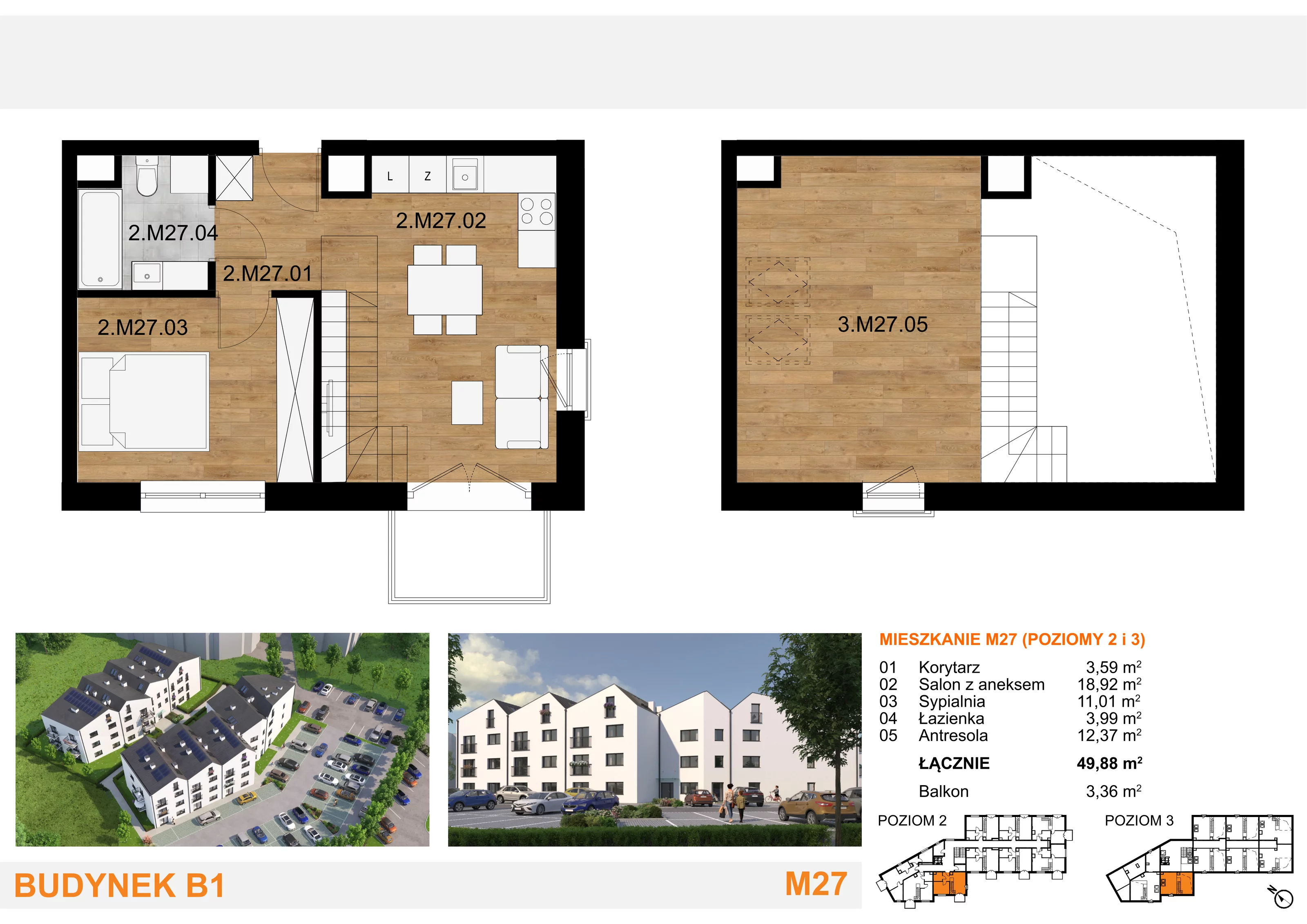 3 pokoje, mieszkanie 49,88 m², piętro 2, oferta nr M27, Mieszkania Mierzyn, Mierzyn, ul. Nasienna