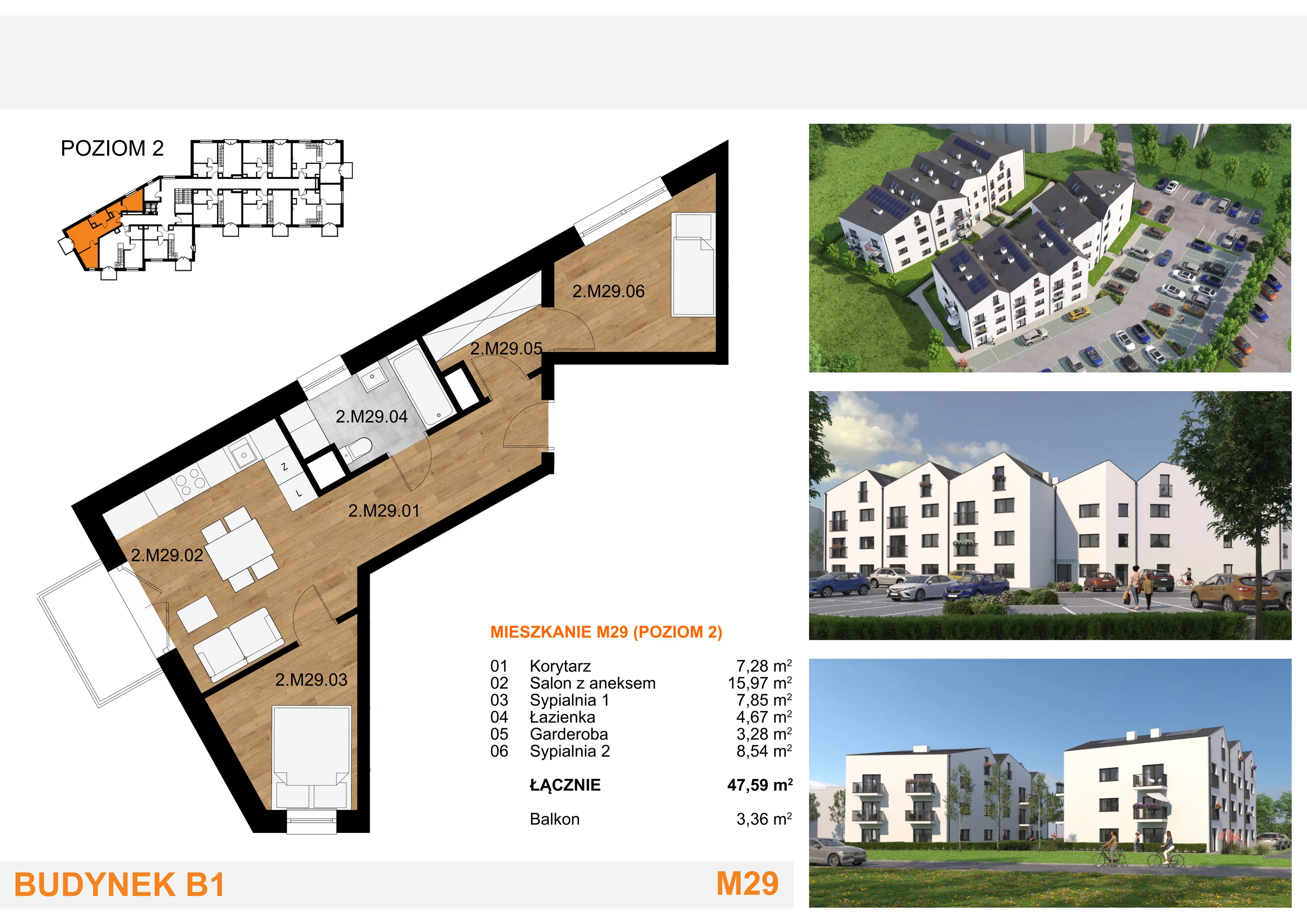 3 pokoje, mieszkanie 47,59 m², piętro 2, oferta nr M29, Mieszkania Mierzyn, Mierzyn, ul. Nasienna