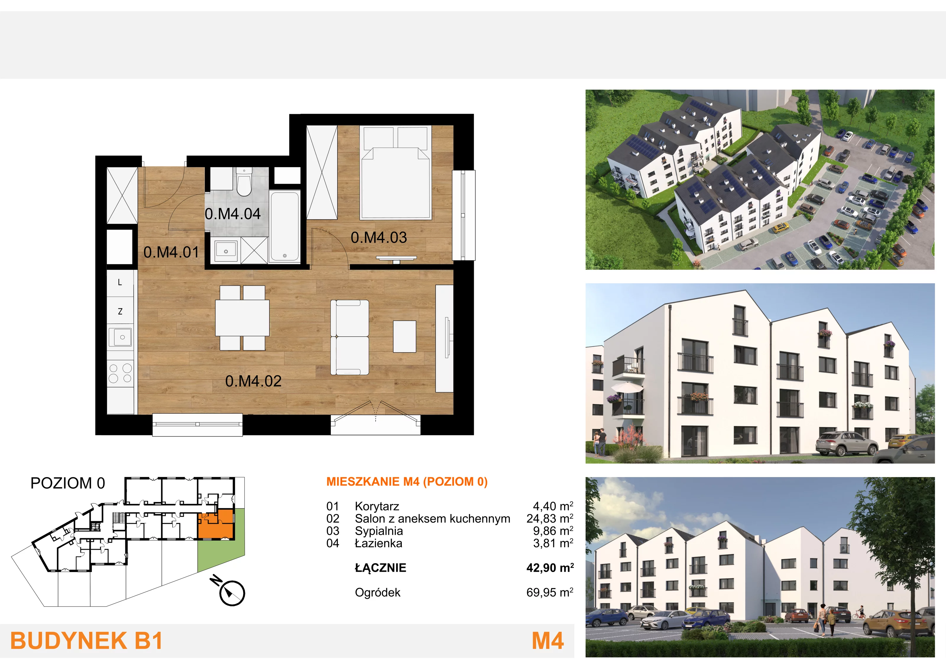 2 pokoje, mieszkanie 42,90 m², parter, oferta nr M04, Mieszkania Mierzyn, Mierzyn, ul. Nasienna