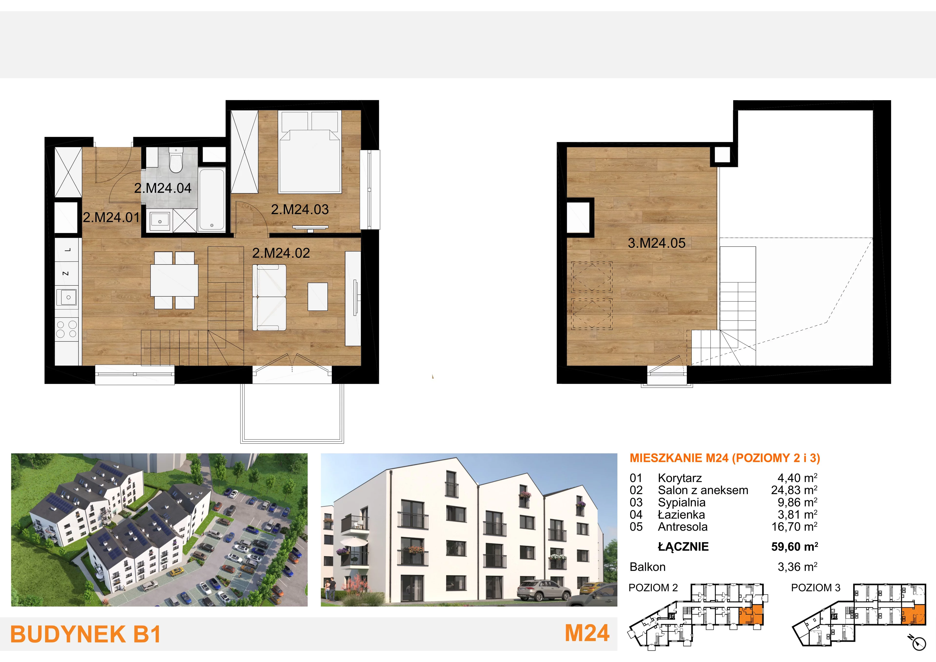 3 pokoje, mieszkanie 59,60 m², piętro 2, oferta nr M24, Mieszkania Mierzyn, Mierzyn, ul. Nasienna