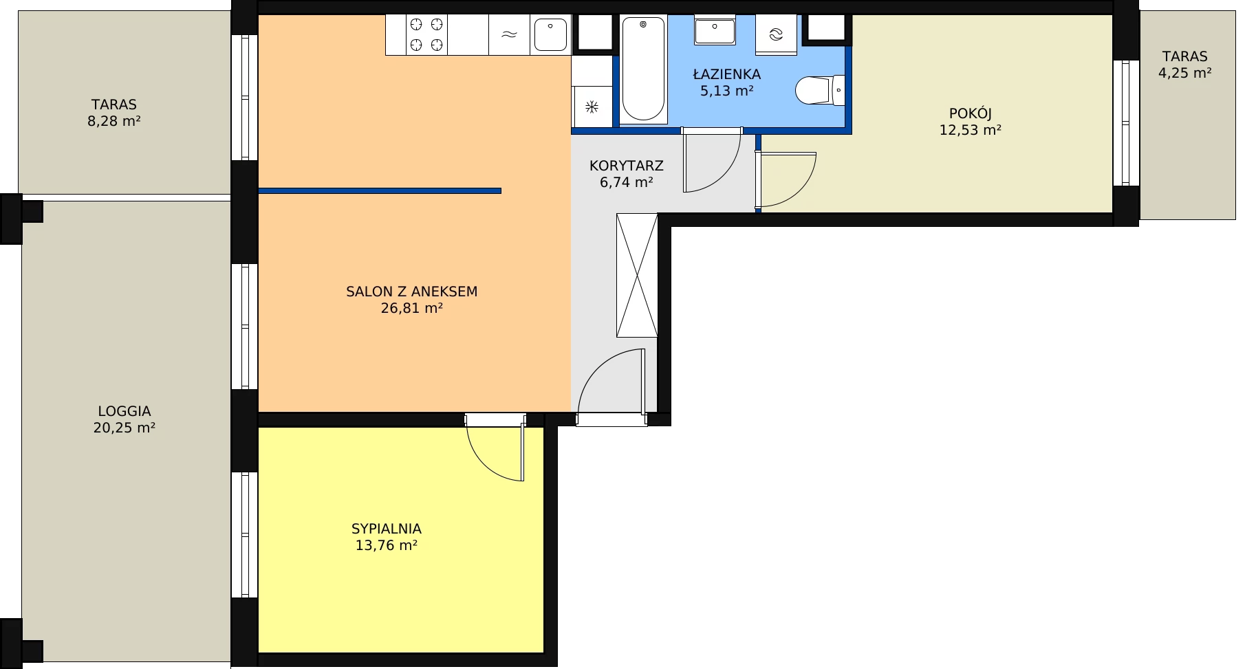 3 pokoje, mieszkanie 64,85 m², parter, oferta nr 4, Krakowskie Tarasy V, Wrocław, Przedmieście Oławskie, Krzyki, ul. Krakowska 88