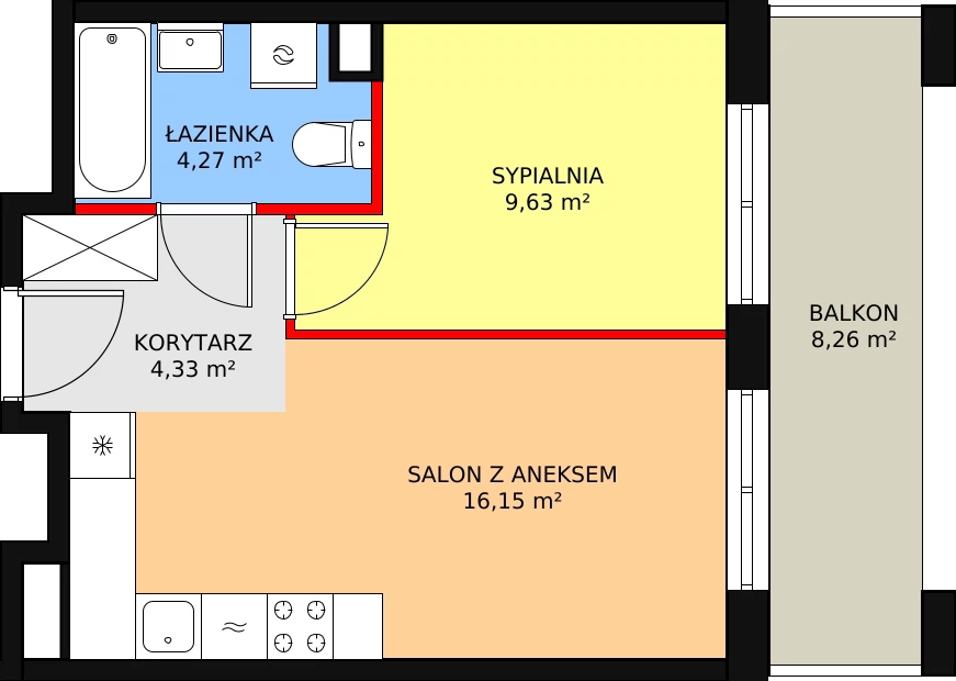 Mieszkanie 34,46 m², piętro 1, oferta nr 7, Krakowskie Tarasy V, Wrocław, Przedmieście Oławskie, Krzyki, ul. Krakowska 88