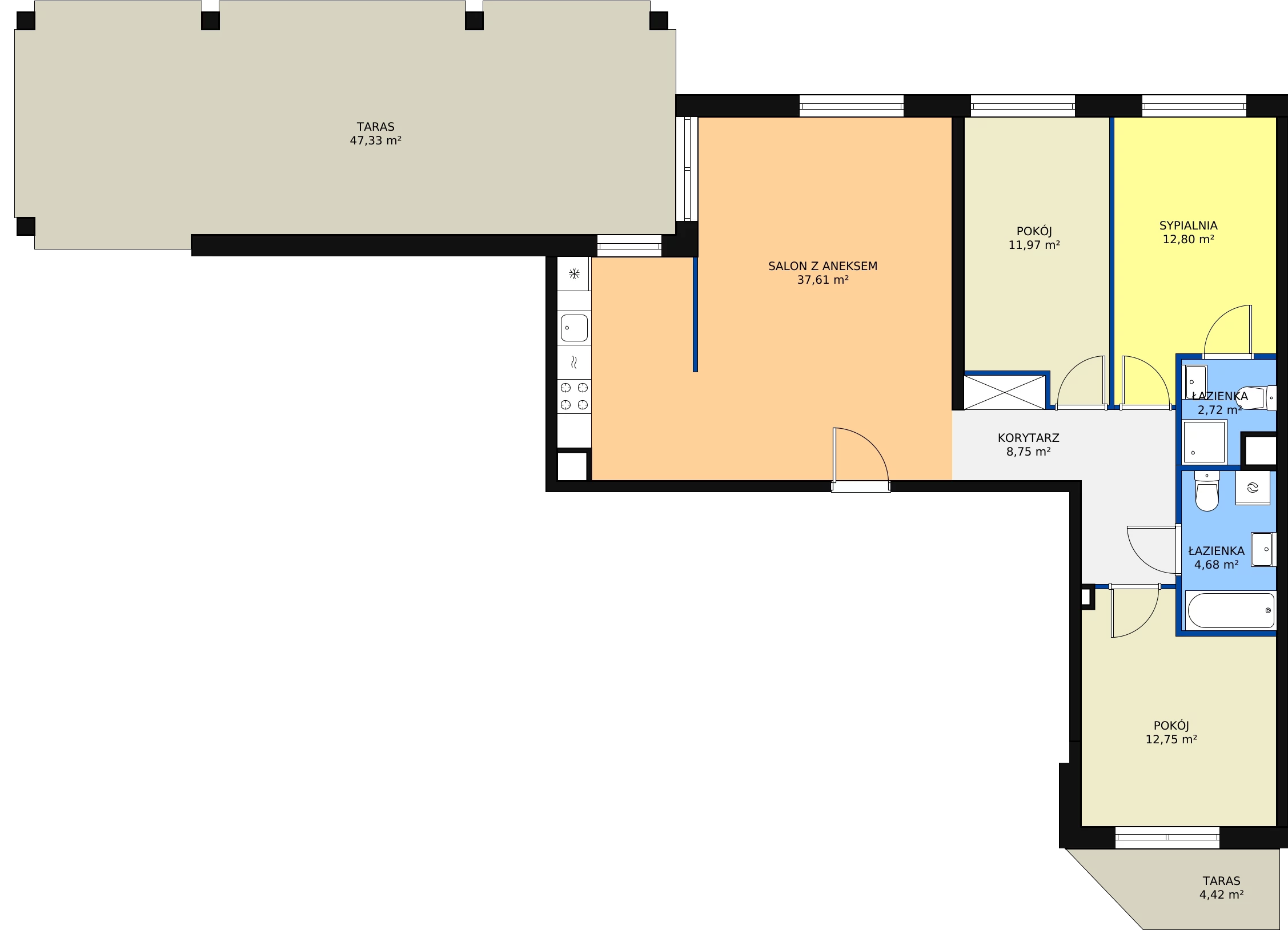 4 pokoje, mieszkanie 91,15 m², parter, oferta nr 35, Krakowskie Tarasy V, Wrocław, Przedmieście Oławskie, Krzyki, ul. Krakowska 88