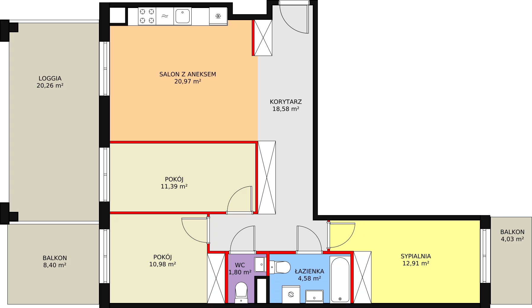 Mieszkanie 81,31 m², piętro 5, oferta nr 52, Krakowskie Tarasy V, Wrocław, Przedmieście Oławskie, Krzyki, ul. Krakowska 88