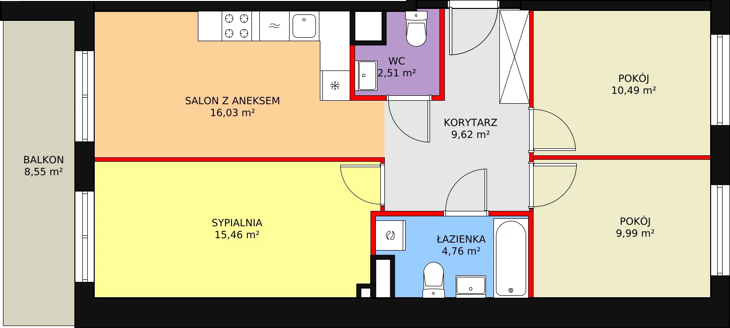 Mieszkanie 68,86 m², piętro 1, oferta nr 58, Krakowskie Tarasy V, Wrocław, Przedmieście Oławskie, Krzyki, ul. Krakowska 88